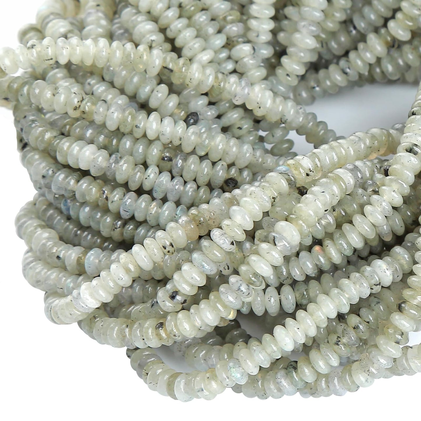 150PCS 2x4mm Natural Gray Labradorite Rondelle Beads Abacus Disk Stone Beads Round Loose Spacer Gemstone Beads for DIY Bracelet Necklace Jewelry Making