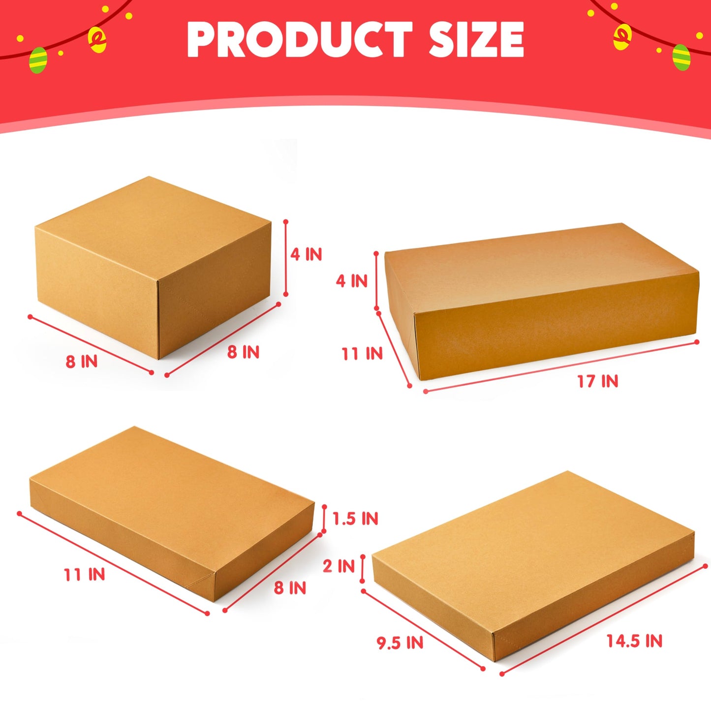 JOYIN 12PCS Christmas Brown Gift Boxes with Lids for Presents, 4" Deep Large Shirt Robe Wrapping Box, 4 Different Sizes Holiday Festive Lingerie Cupcake DIY Kraft Cardboard Boxes