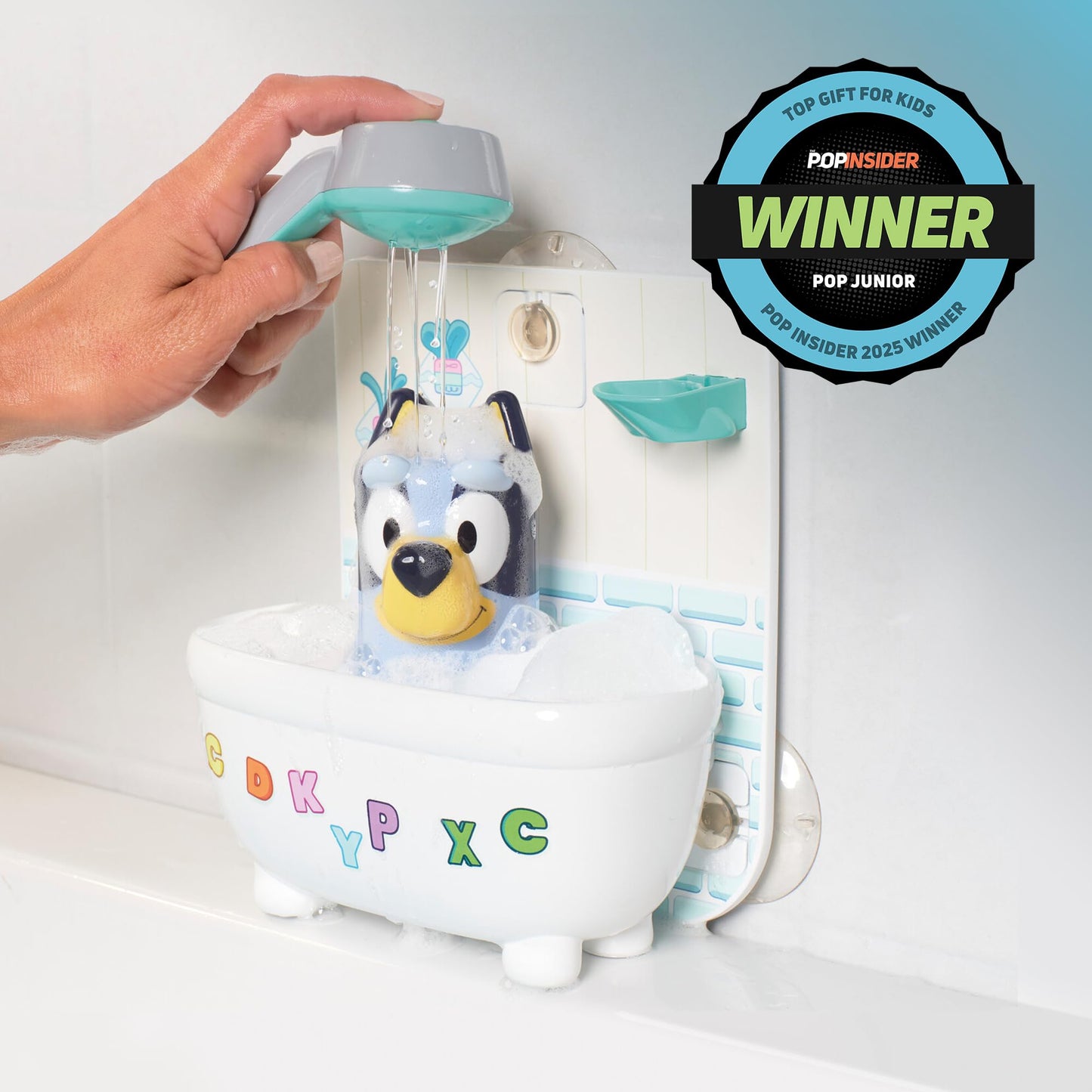 Shower & Scrub Bluey by TOMY Toomies - Create Your Own Bubbles - Includes Rinsing Showerhead and Removable Bluey Toy - Interactive Bath Toys - Ages 18 Months and Up