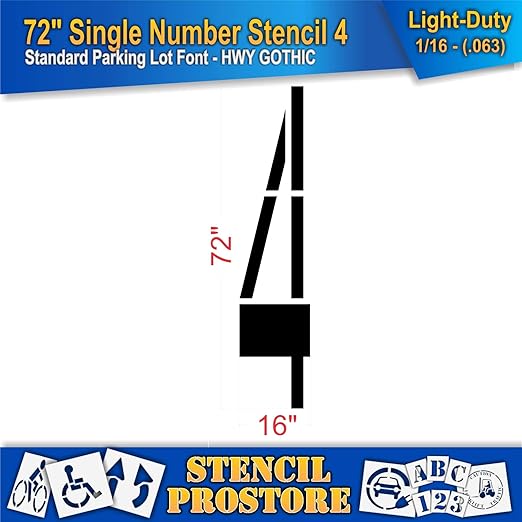 Pavement Stencils - 72 inch Single Number Stencil - 4-72" x 16" x 1/16" (63 mil) - Light-Duty