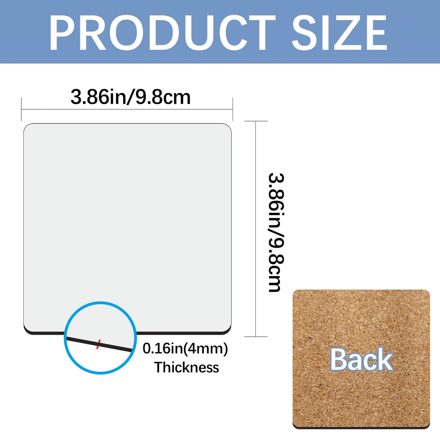 36 Pcs Sublimation Square Coaster Blanks Bulk with Cork Back MDF Heat Transfer Wood Cork Coasters Product Blank Iteam 3.86x3.86 Inch