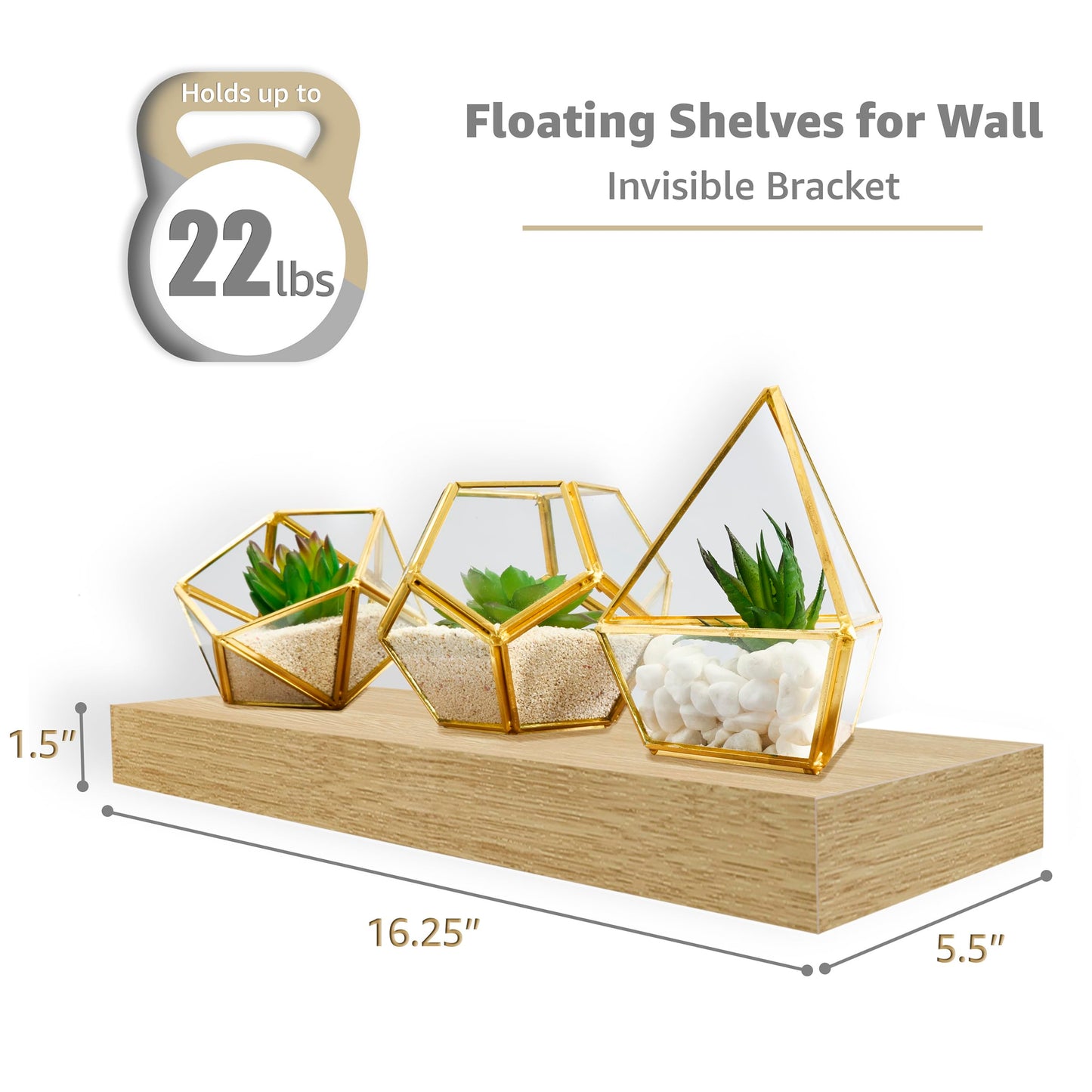 Sorbus Floating Shelves for Wall – 16 Inch Floating Shelf for Kitchen, Bedroom, Living Room, Bathroom, Home & Wall Decor - Mounted Bathroom Shelves with Invisible Brackets (Maple Wood, 2 Pack)
