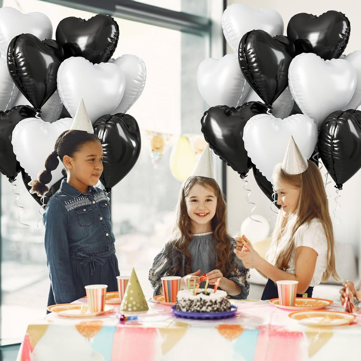 Black White Heart Balloons, 18 Inch Large Matt Black and White Heart Shape Foil Helium Balloon for Birthday Wedding Graduation Engagement Baby Shower Valentines Bachelorette Party Decoration