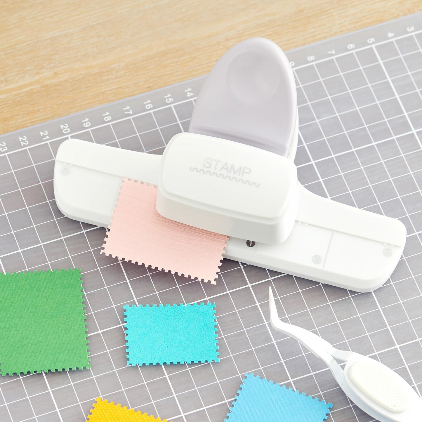 Stamp Puncher - Adjustable Postage Stamp Border Punch Stamp Shaped Paper Punch for Scrapbooking, DIY Greeting Cards, Journaling, and Paper Crafts (Mauve)