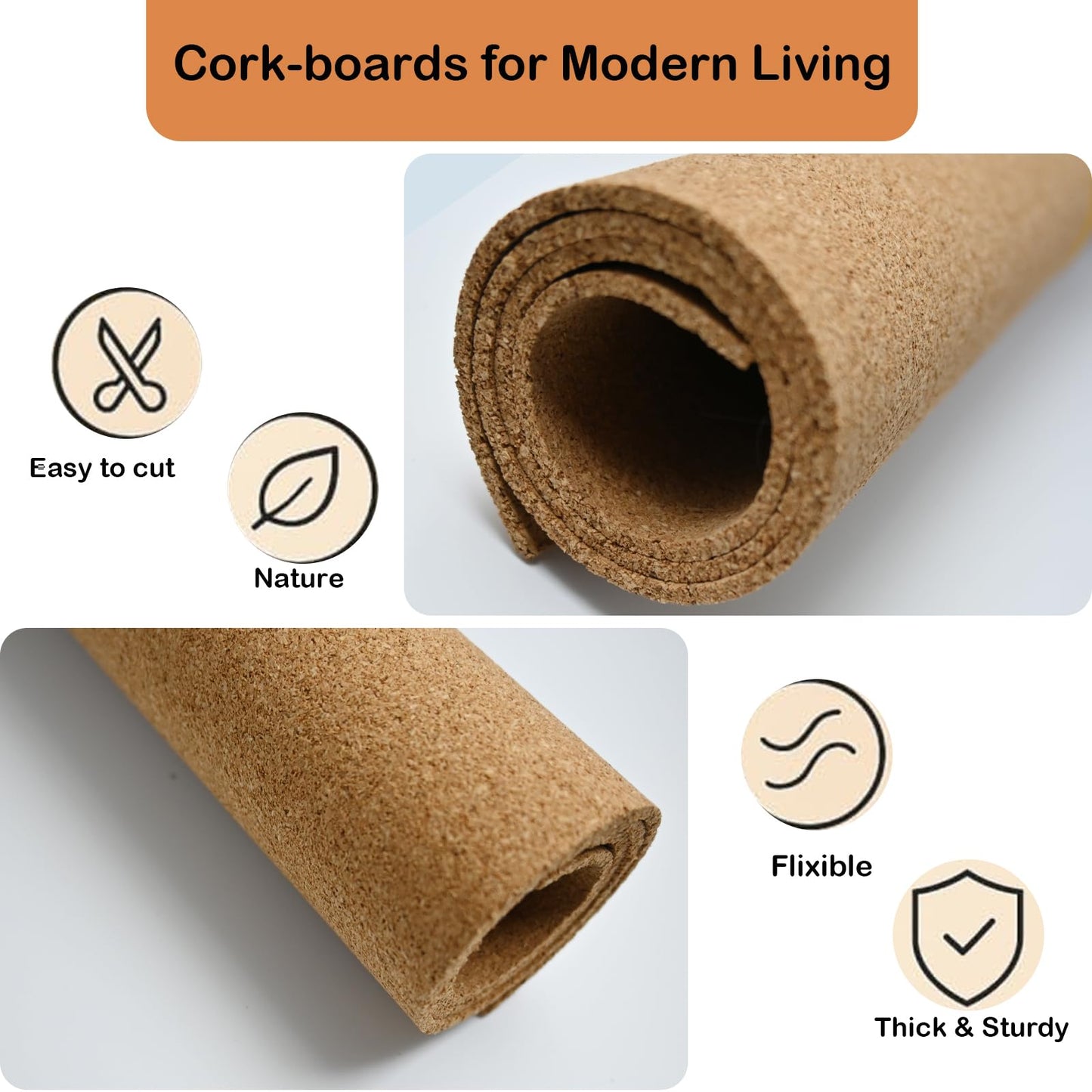 15.8"x19.7"(40x50cm) Cork Board Roll, 1/8" (3mm) Thick Cork Boards for Walls, Ideal for Office, Home, School
