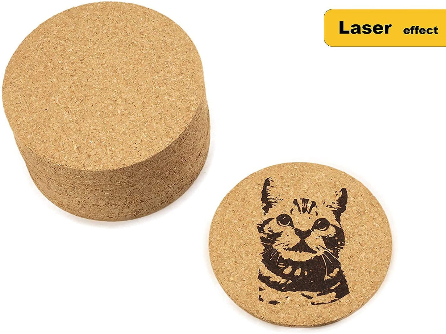 Cork Coasters for Drinks - 30 Pack Blank Round (90mm x 3.5mm) for Laser Engraving, Hot Mug Safe & Non-Slip Surface - Bulk DIY Coasters for Wedding, Coffee Bar, Home Decor - FP FAITHFUL PANDA