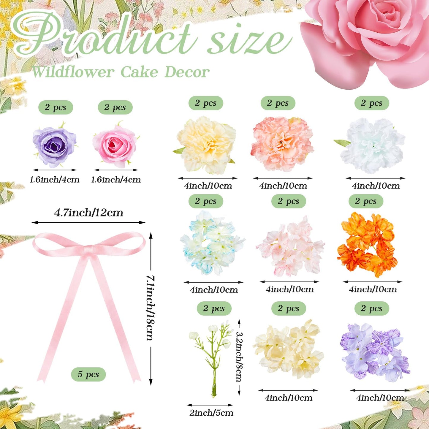 Juinte 30 Pcs Peony Cake Topper Decorations Artificial Wildflower Cake Decorations Floral Cakes Toppers for Wedding Baby Shower Birthday Party Supplies