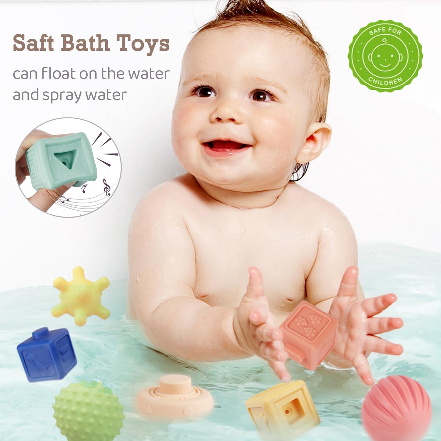 Weilim Montessori Toys Soft Stacking Building Blocks Rings Balls Sets 3 in 1 Baby Toys Bundle for Babies Sensory for Toddlers Teething Bath for Infants Learning Education Toy