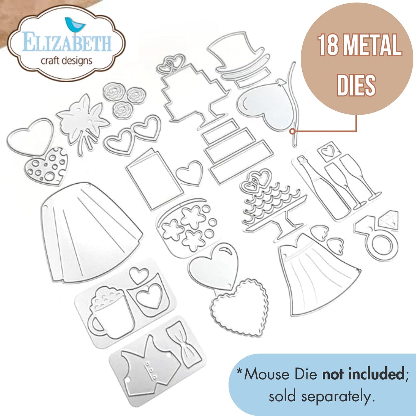 Elizabeth Craft Die Set – Valentines & Wedding Accessories – Metal Die Cut Set - 18 Pcs - Ideal for Cardmaking, Scrapbooking & Creative Paper Crafts – Crafting & Stamping Supplies