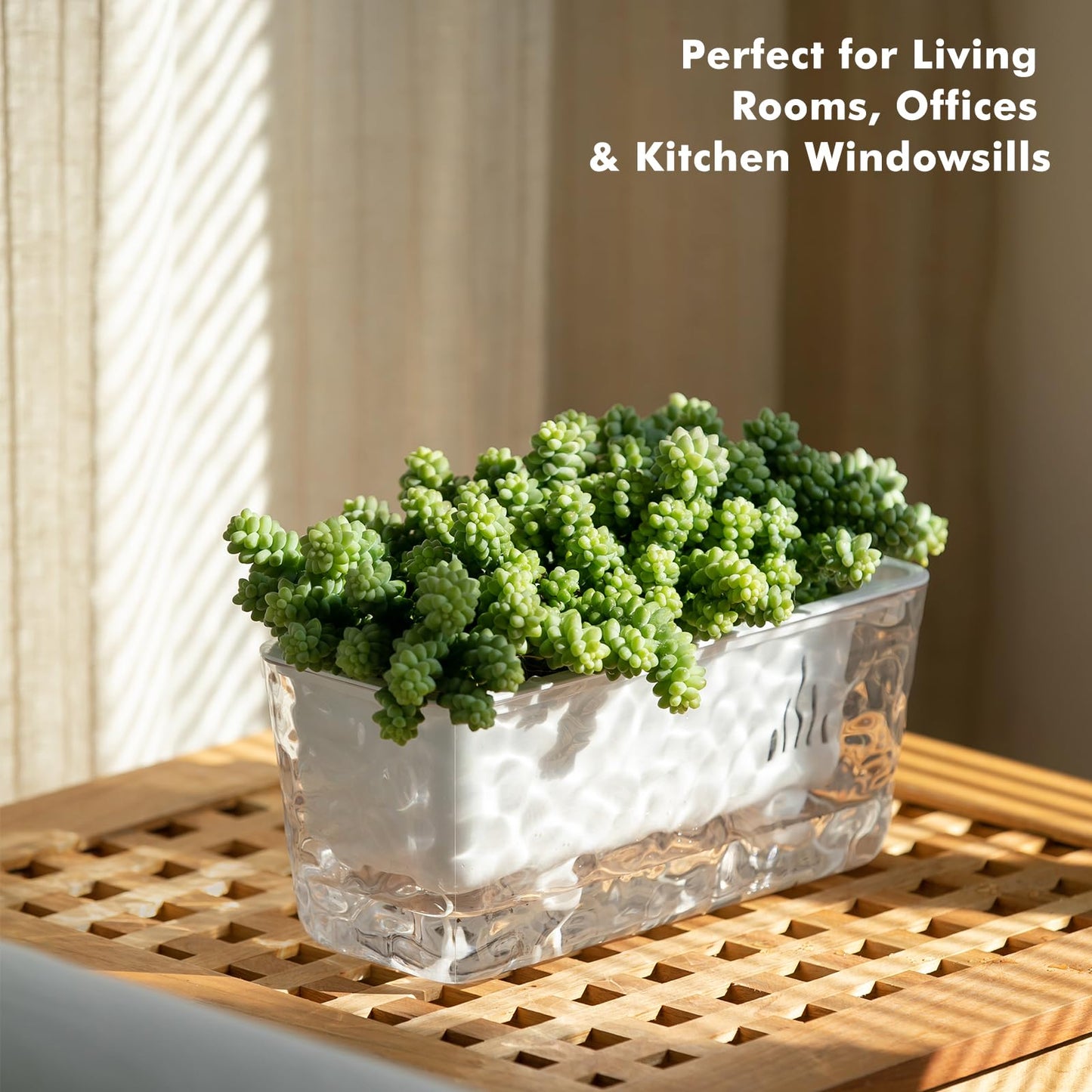 Self Watering Pots for Indoor Plans, 2 Packs Window Boxes Planters Rectangle Self Watering Planter 11 in Rectangular Clear Plant Pots Long Herb Windowsill Planter Flower Box Succulent Planters