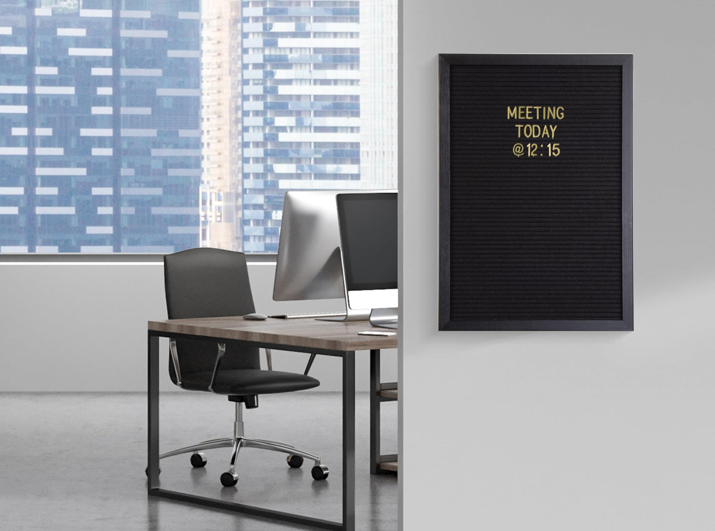 Real Wood Framed Felt Letter Board, Changeable Message Board, 12" x 17", Folding Stand and Wall Mount, 500+ Pieces of White & Gold Letters, Numbers &Words, by Better Office Products (Black/Black)