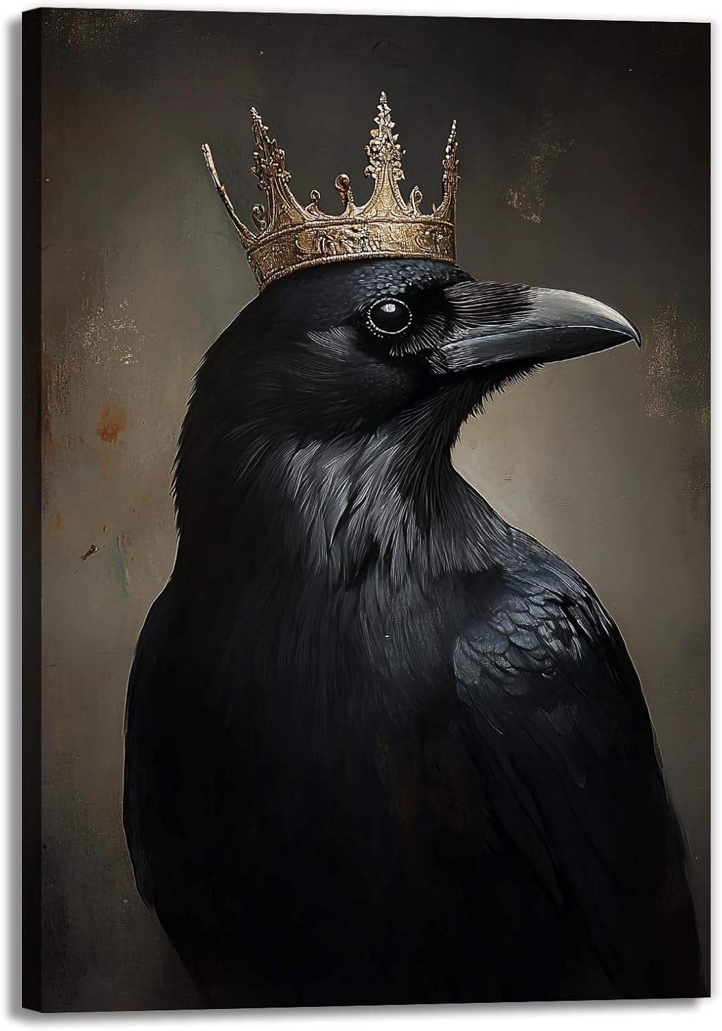 OAAPITI Raven King Wall Art Mysterious Black Bird Painting Dark Gothic Animal Canvas Print for Living Room Bedroom Home Office Inspirational Decor(Artwork-8,24"x36")