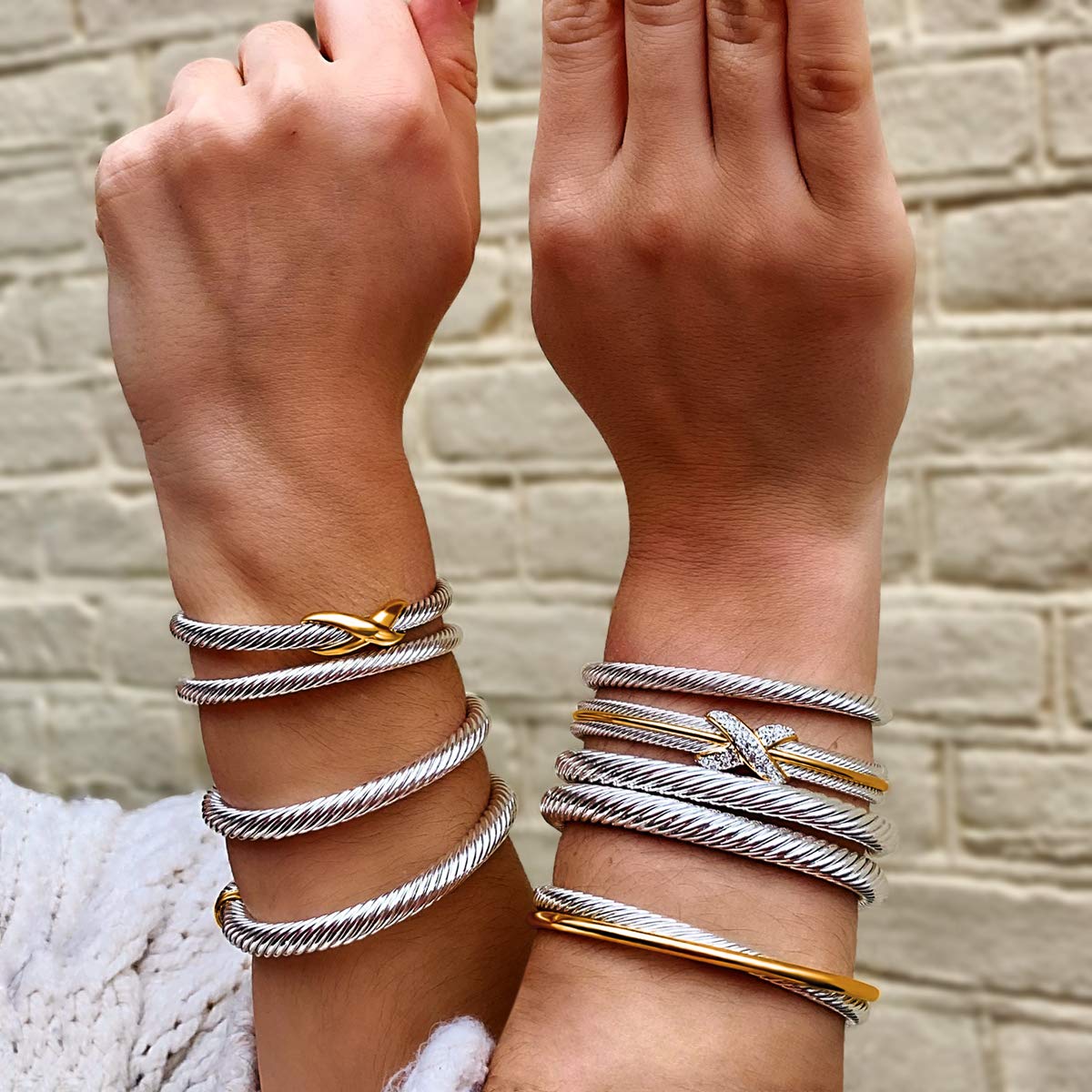 UNY Jewelry Bracelet Two Tone Criss Cross X Shape Infinity Twisted Cable Bangle Designer Inspired Women Jewelry (Single 2 Tone)