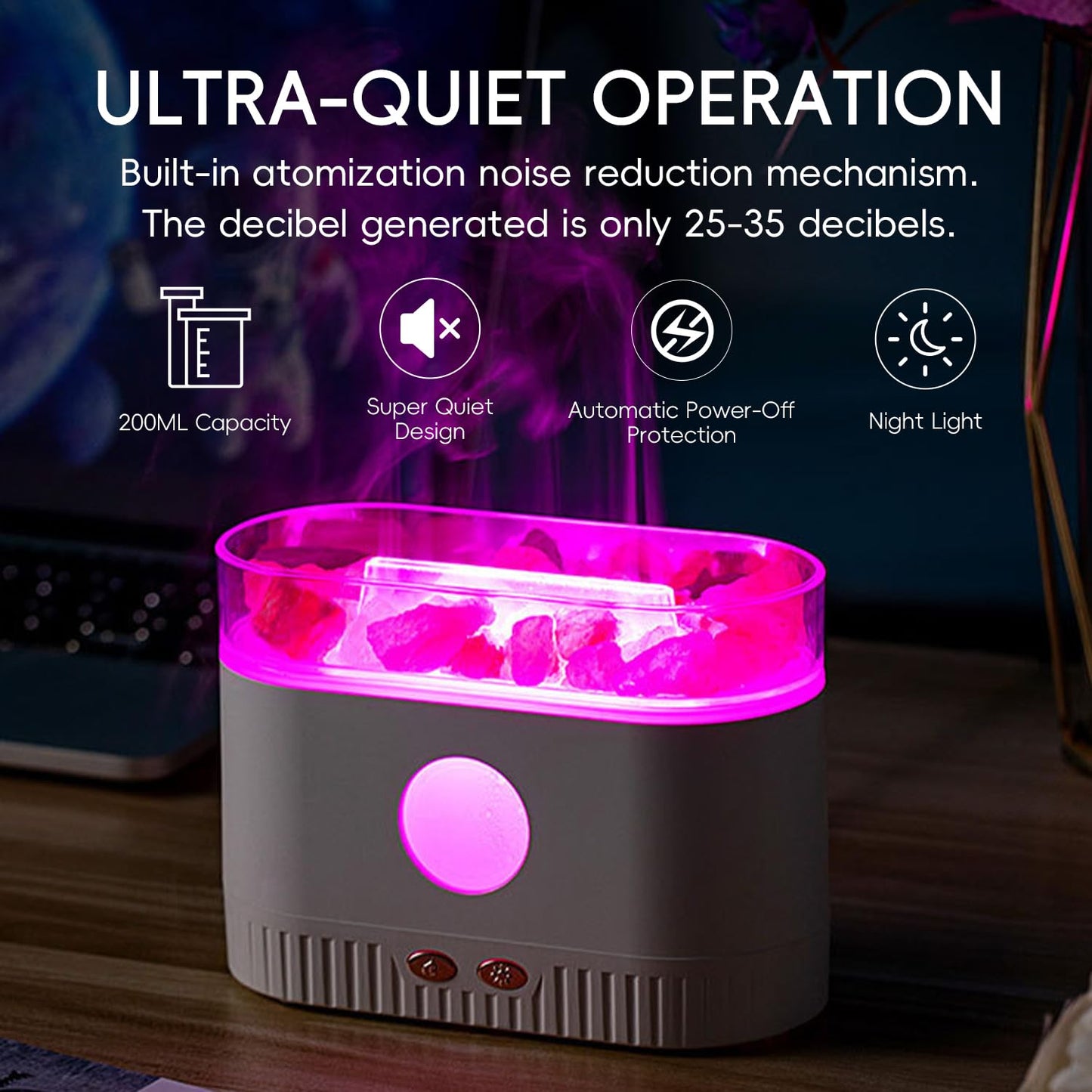 YALEDI Aromatherapy Essential Oil Diffuser, 3-in-1 Himalayan Salt Lamp Diffuser with 7 Color Lights, 200ml Ultrasonic Cool Mist Humidifier for Home Bedroom Yoga, Himalayan Pink Salt Therapy (Black)