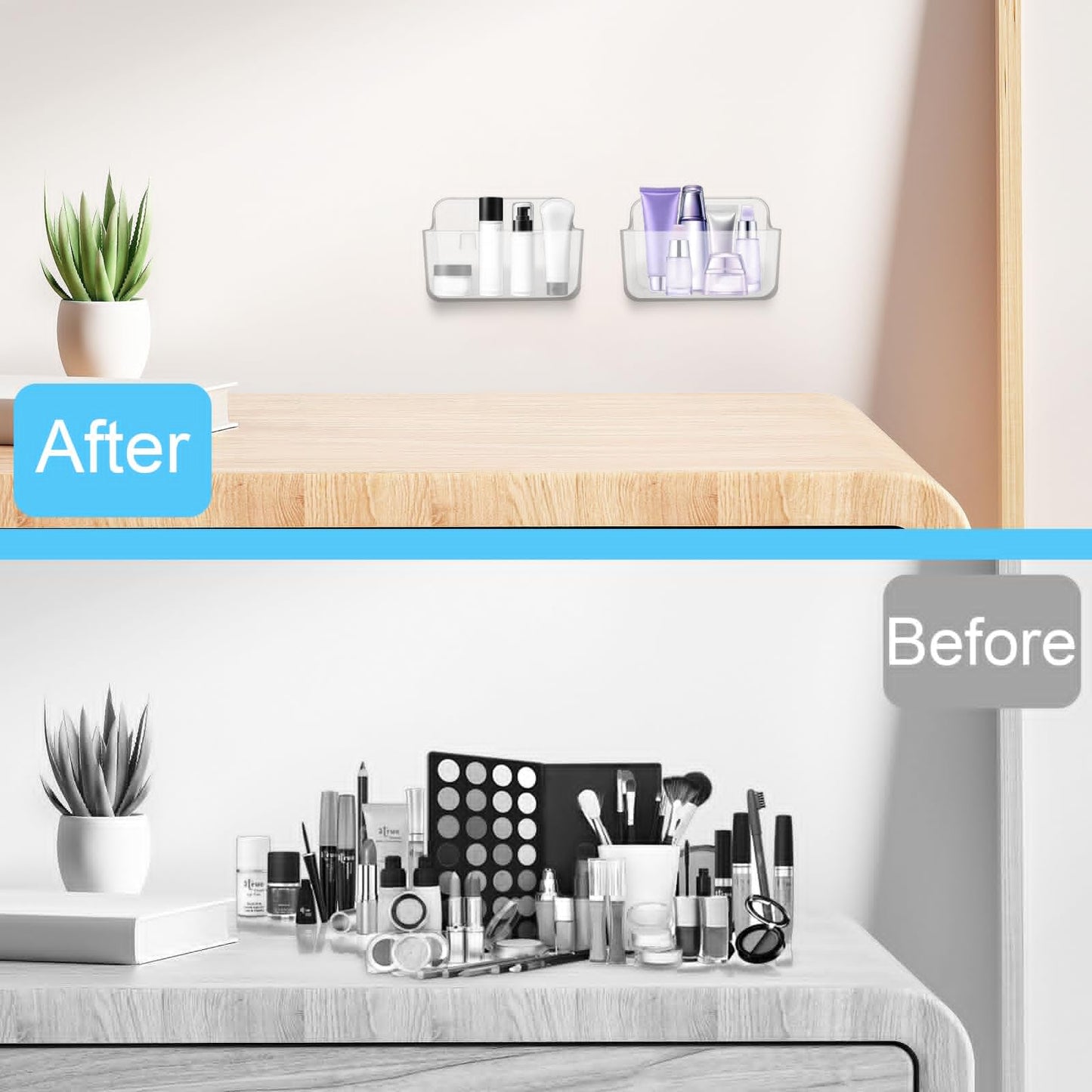 CGBE 2 Packs Cabinet Door Organizer, Acrylic Adhesive Shelf Wall Mounted Storage, Self Adhesive Shower Shelves Without Drilling, Automatic Draining Clear Shower Organizer for Bathroom