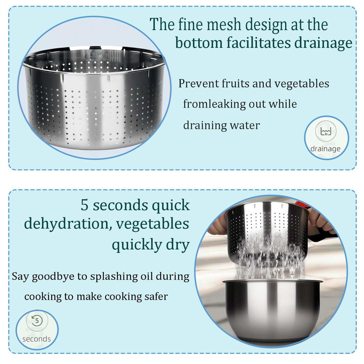 DuZhiLixon 6L-Stainless Steel Salad Rotator, Non-Slip Base, Vegetable Dishwasher, Multi-Use Lettuce Spinner, Kitchen Strainers.