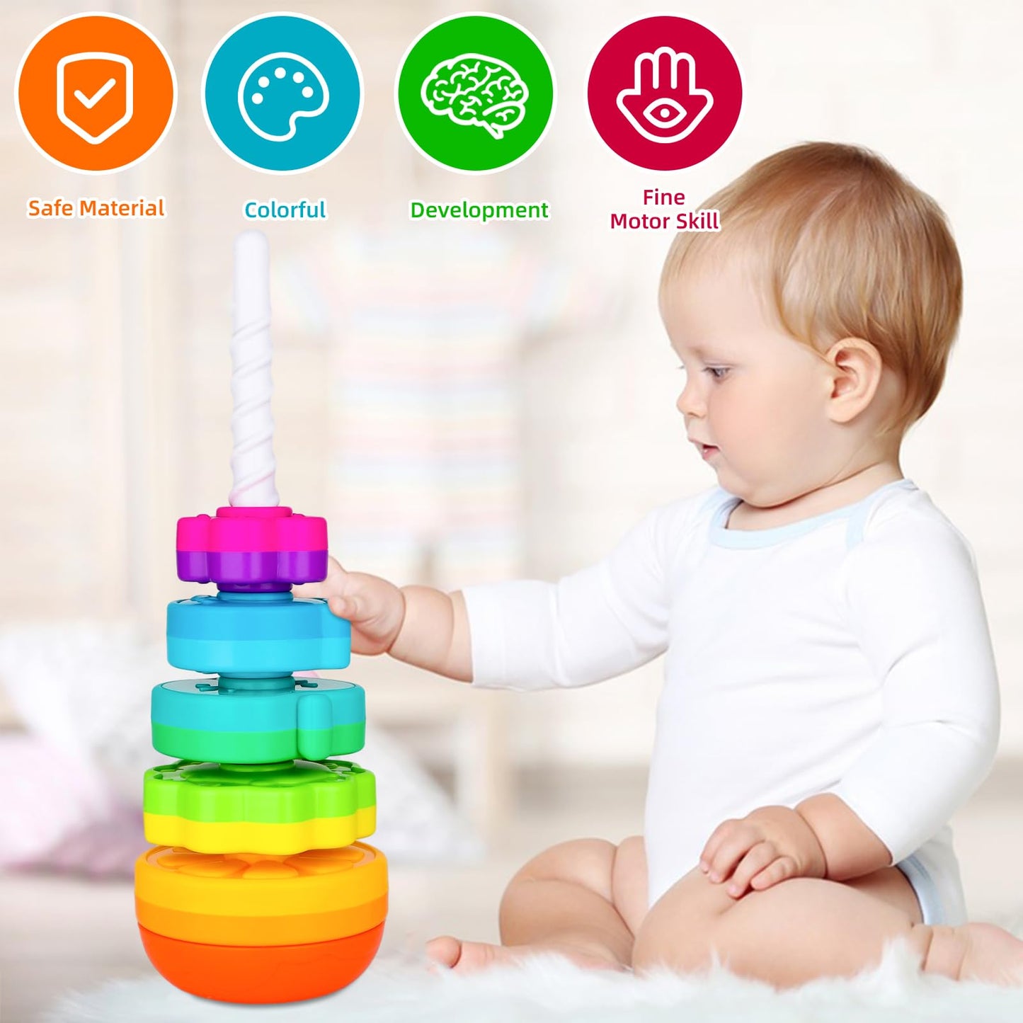 LBAIBB Spin Stack Toys,Baby Spinning Toy ABS Plastic and Color Rainbow Design,Focus on Children Educational and Interactive Learning's Stack Toys, Suitable for Gifts for Boys and Girls…