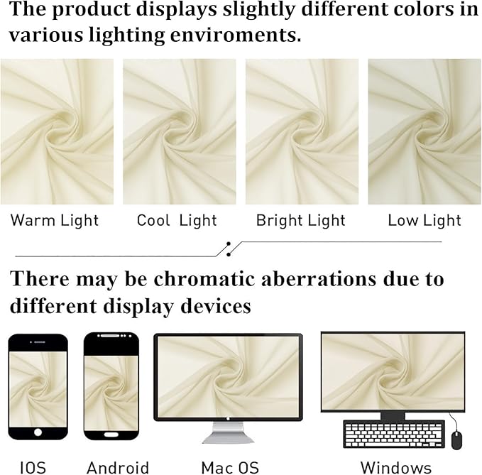Lecloud Cream Sheer Curtains 50 Inch Length 2 Pcs, Rod Pocket Light Filtering Voile Rustic Farmhouse Bedroom Curtains, Airy Solid Window Drapes for Bathroom Basement, Each Panel 42" W x 50" L