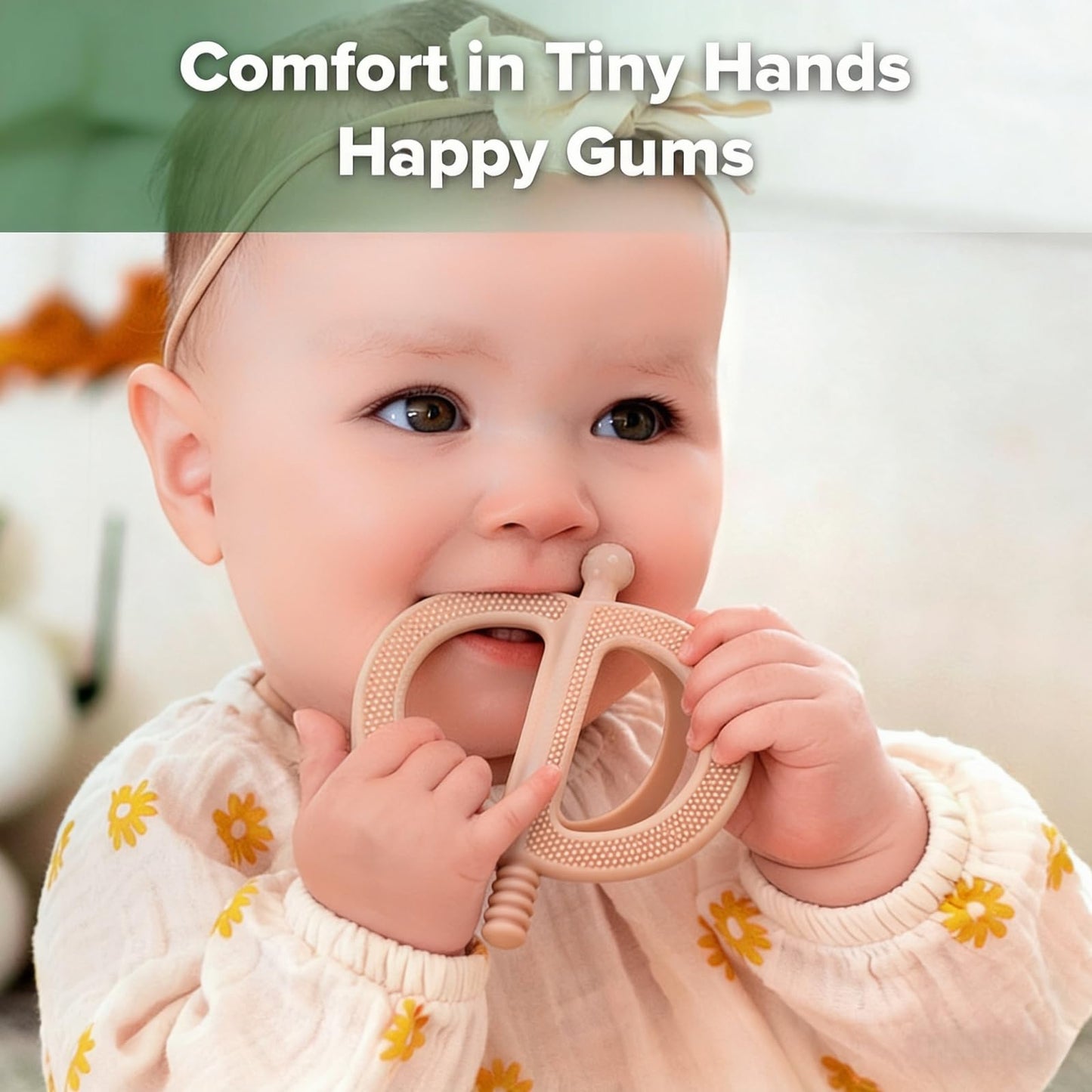 uwsic 2-Pack Baby Teething Toys, Food Grade BPA-Free Silicone Baby Teether for 3-18 Months, Ring-Shaped Teething Toy for Babies, Multi-Textured Choke-Proof Easy Grip Teether for Infants (Khaki&Blue)