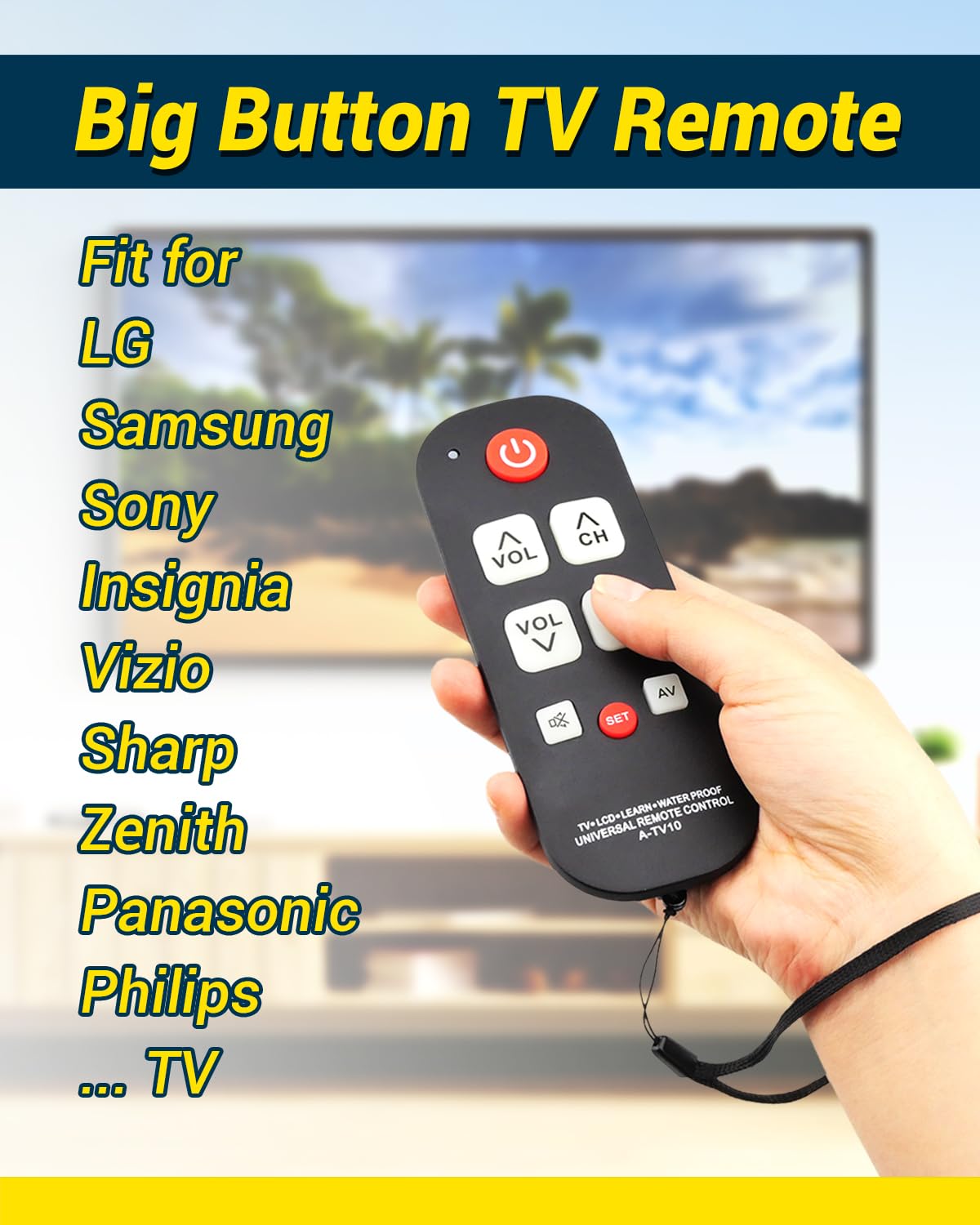 FurnyQuaint Big Button TV Remote Waterproof Control Remoto Universal para TV with Glow Keys for Seniors with Learning Functions Easy to Use and Set Up for Smart TV & Cable Box Controller