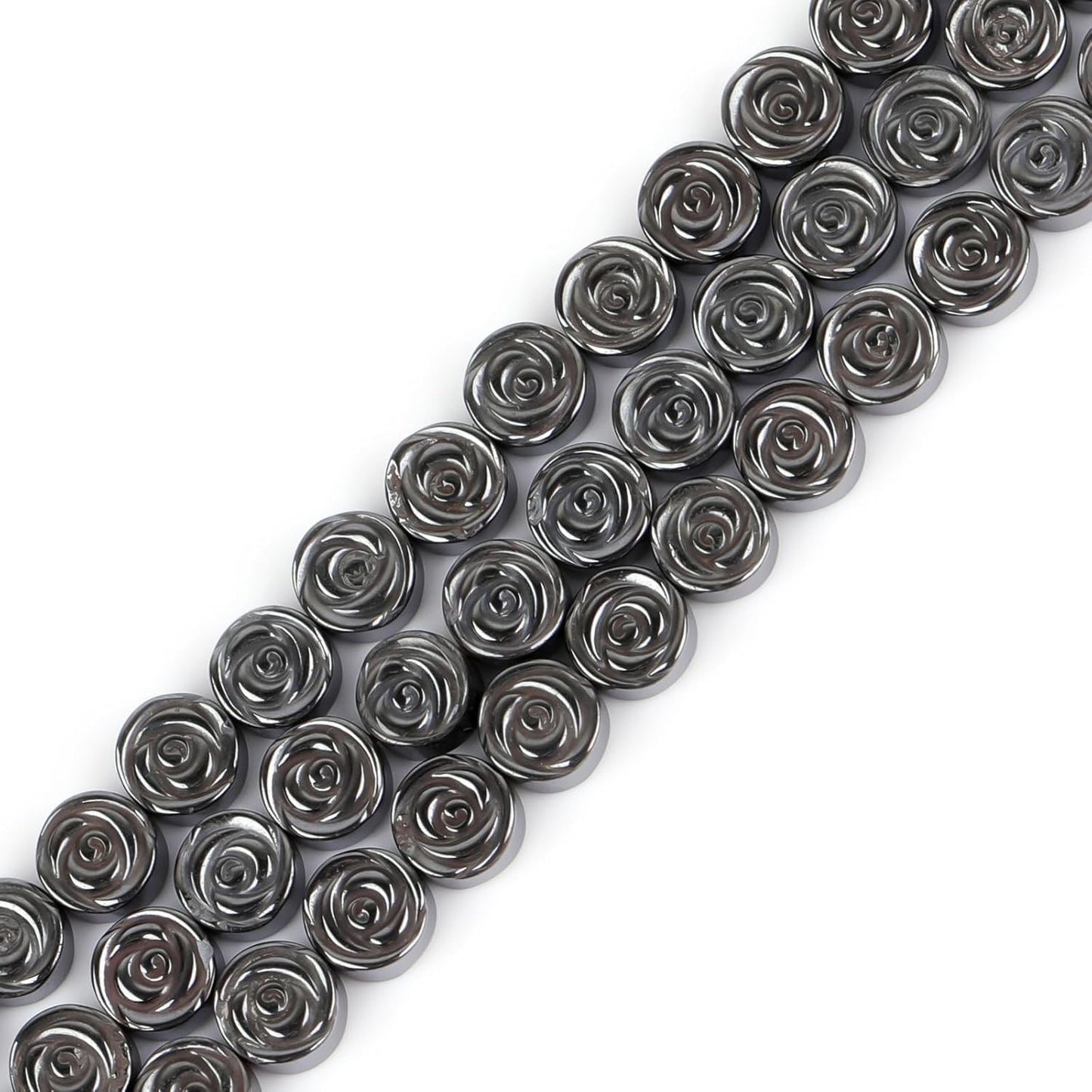 HAAMIIQII 50pcs 8mm Natural Black Hematite Loose Gemstone Beads Rose Flower Shape Spacer Stone Beads for Jewelry Making DIY Bracelets Necklaces Crafting