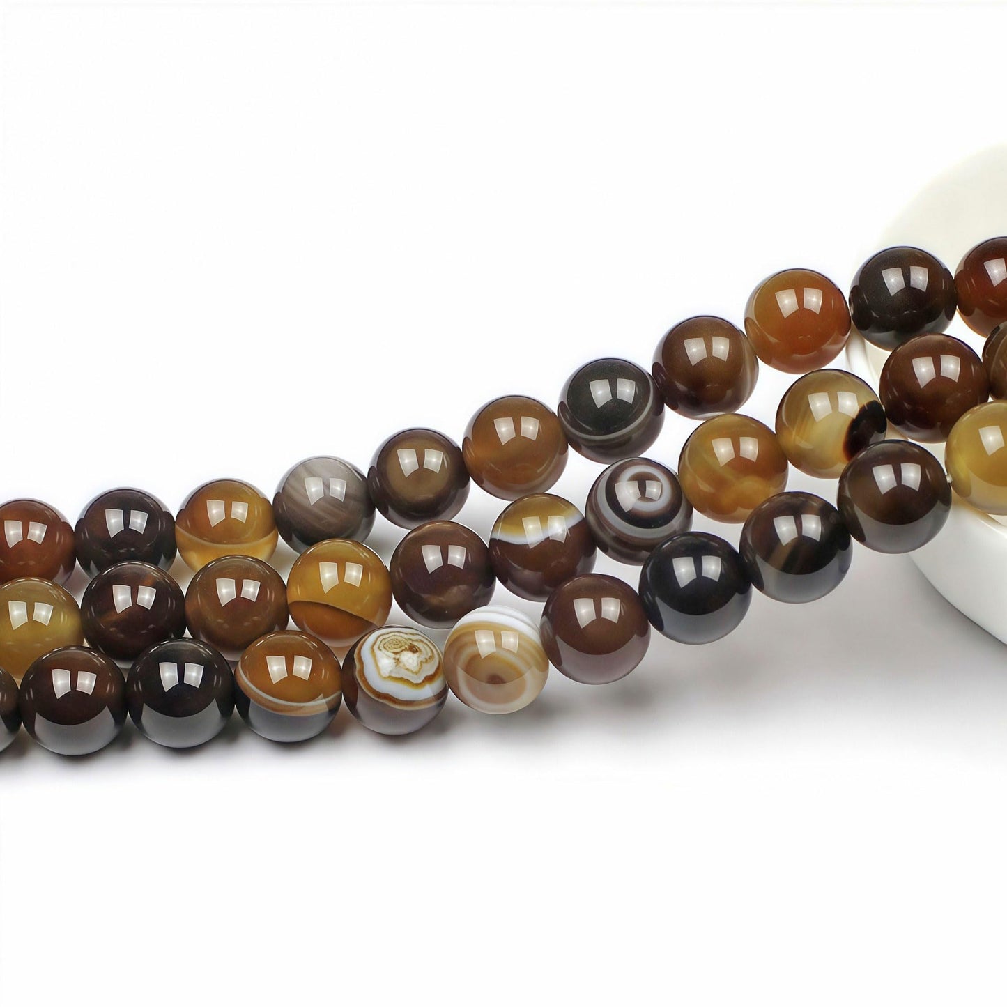 MJDCB Natural Stone Beads Coffee Stripe Agate Round Loose Beads for Jewelry Making DIY Bracelet Necklace (8mm)
