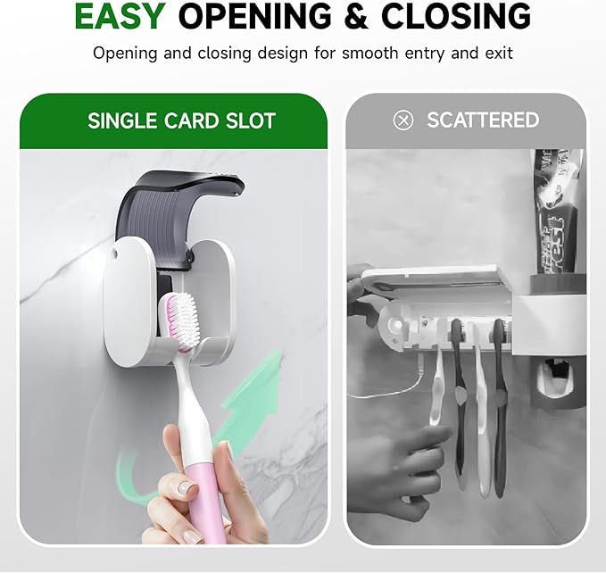 6 Pcs Toothbrush Holders Wall Mounted, Single Slot Design, Shower Self Adhesive Wall Mounted Toothbrush Holder with Cover, Waterproof and Dustproof, Suitable for Bathroom, Family, Travel (Grey)