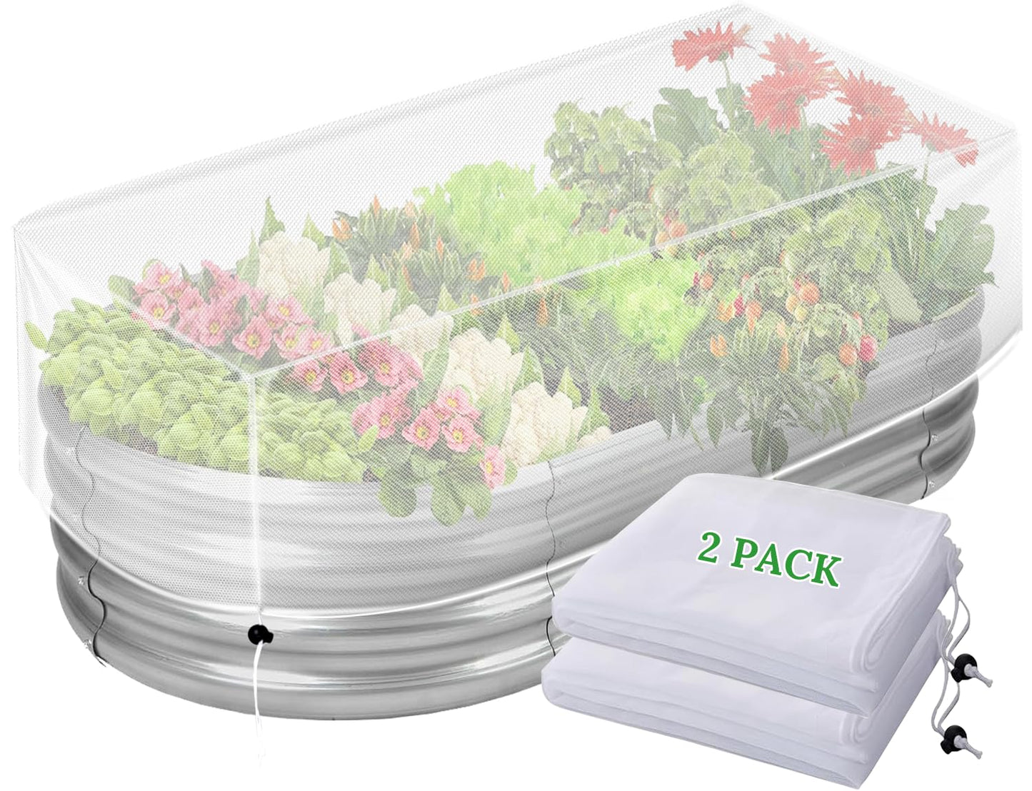 2 Pack Garden Netting for Raised Beds, 4.3x2FT Durable Ultra Fine Mesh Plant Covers with Drawstring to Keep Small Animals Pest Out,Raised Bed Bird Barrier Screen for Protecting Fruits Vegetables Crops