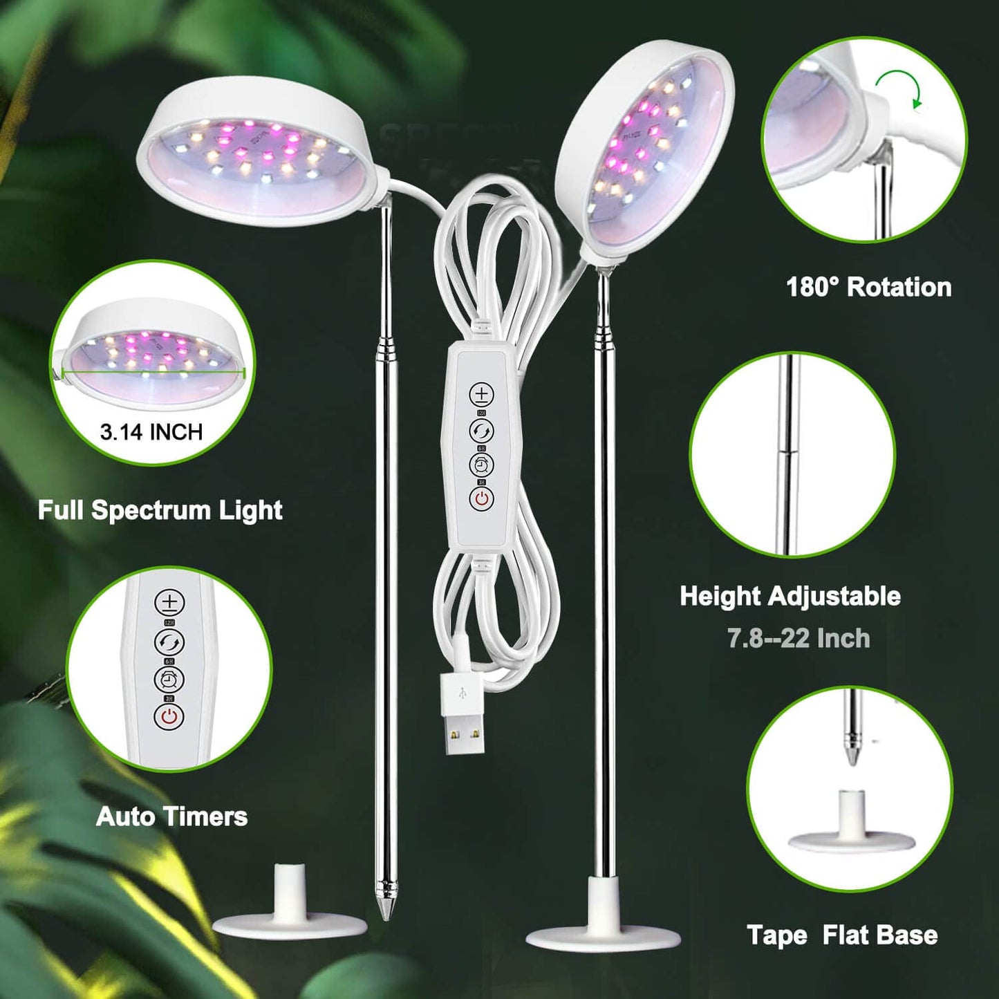 Abonnyc Grow Light Plant Growing Lamp Full Spectrum with White Red LEDs for Indoor Plants, Height Adjustable 7-22 Inch,Auto On Off Timing Idea for Small Plant Light,Seedlings, Plant Shelf