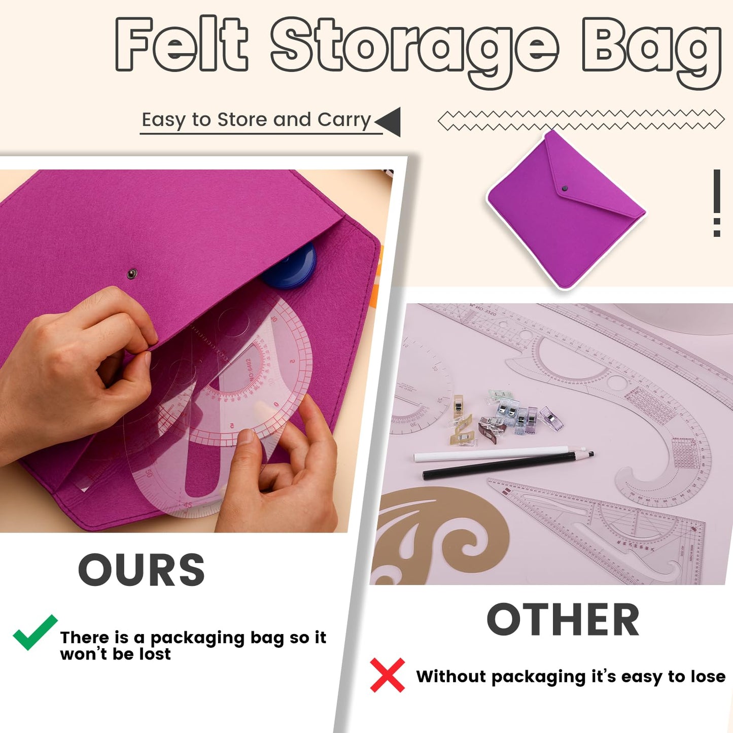 65 PCS Sewing Rulers, French Curve Ruler for Pattern Making Set, Sewing Curve Ruler Kit with Felt Bag,Sewing Clips,Tracing Wheel,Curved Ruler and Colorful Straight Pins for Sewing