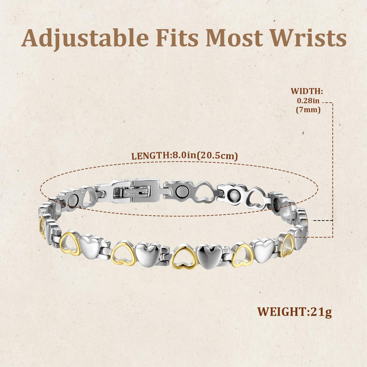 BioMag Magnetic Bracelet for Women, Titanium Steel Wristband Brazaletes Solid Pure Copper Valentine's Day Gift for Her Jewelry Gift with Adjustable Tool Birthday Gifts (Silver-Gold)