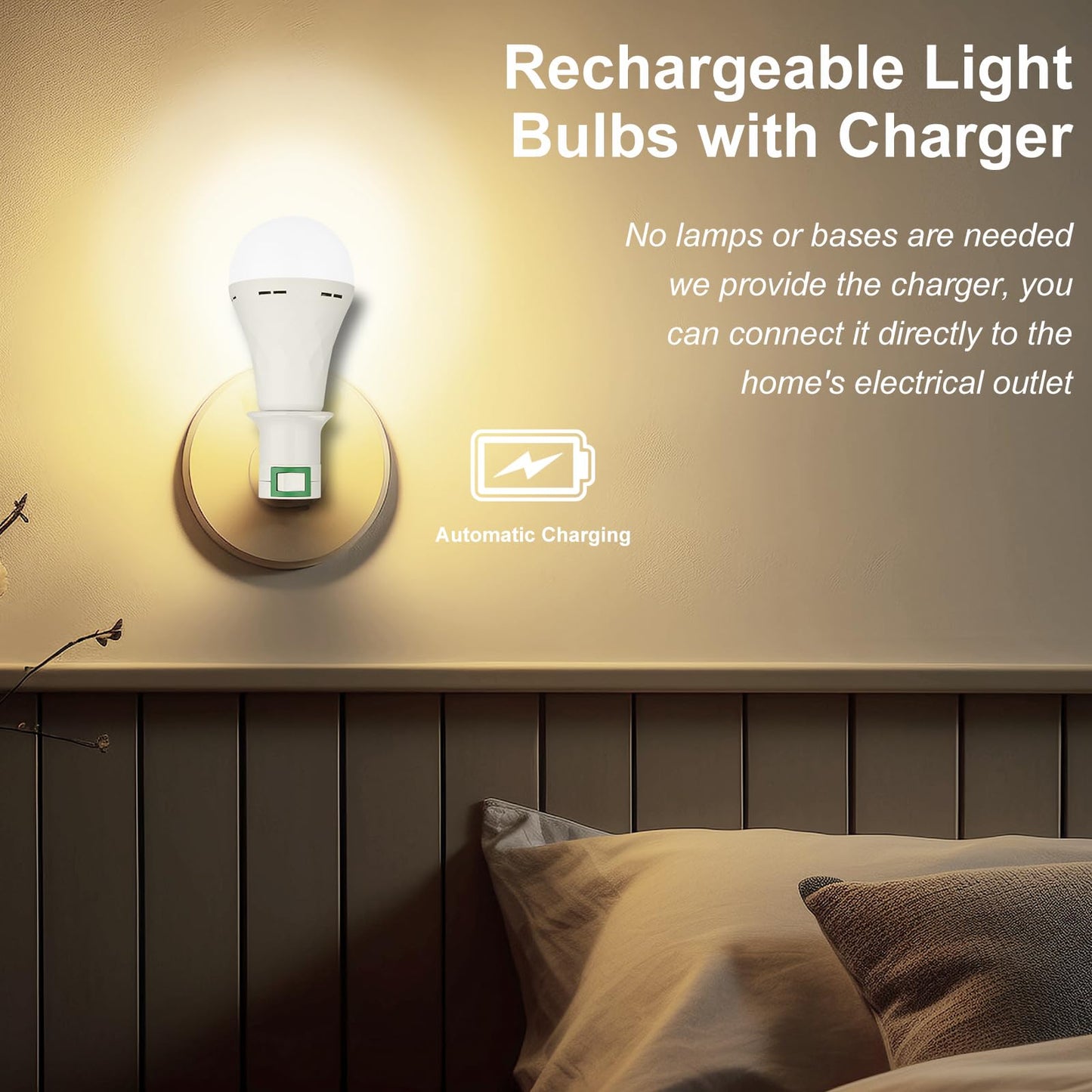 Ostwiki Rechargeable Light Bulbs,6 Pack Battery Operated Backup Emergency Light Bulb for Power Outage Camping Outdoor Hurricane 9W E27 8500K 1200mAh White Equivalent Self-Charging LED Light Bulbs