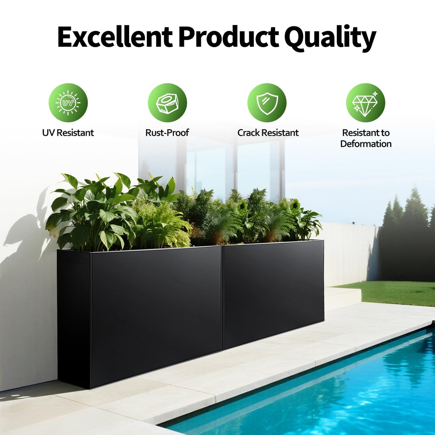 Leomru Metal Planter Box 36"x12"x26", Large Rectangular Planter for Outdoor Plants - Heavy Duty Tall Planter Box with Removable Insert Shelf & 4 Drainage Holes Outdoor Planter for Porch/Patio/Garden