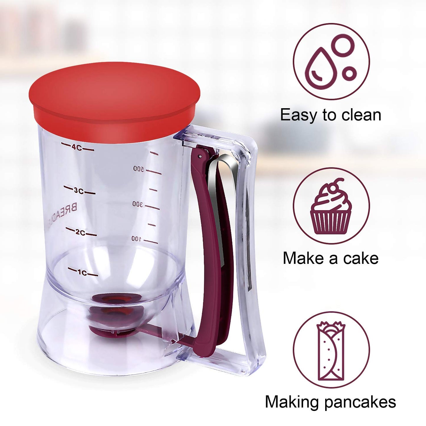 BBSTARZ Batter separator Cupcakes Pancakes Cookie Cake Waffles Batter Dispenser cookie separator batter Cream Speratator Cup Measuring Baking Tools (Purple+red)