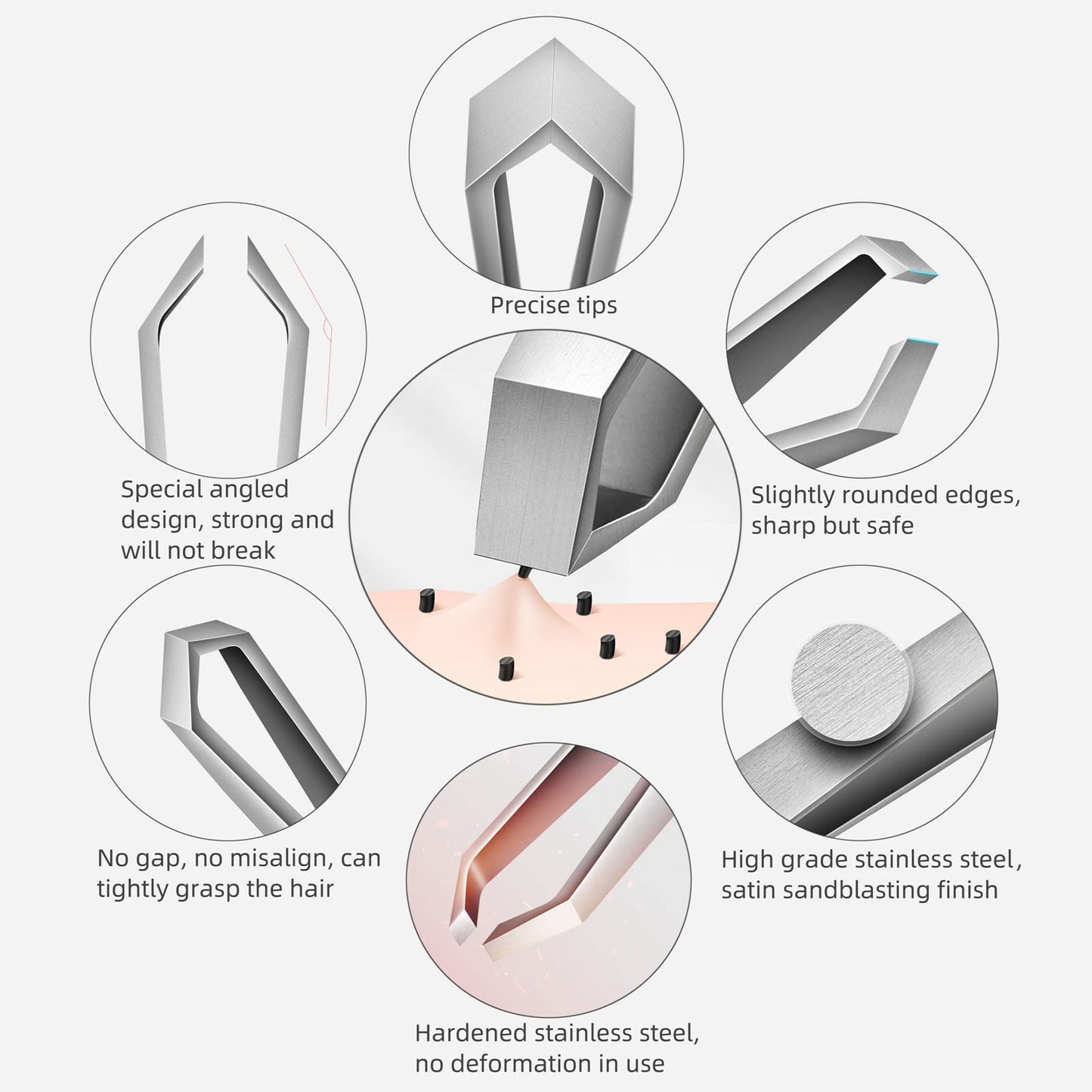 AUSOMTEK Beard Tweezers - Stainless Steel, Fine Hair Removal Tool, 5mm Tip, Clear Box 1Pack