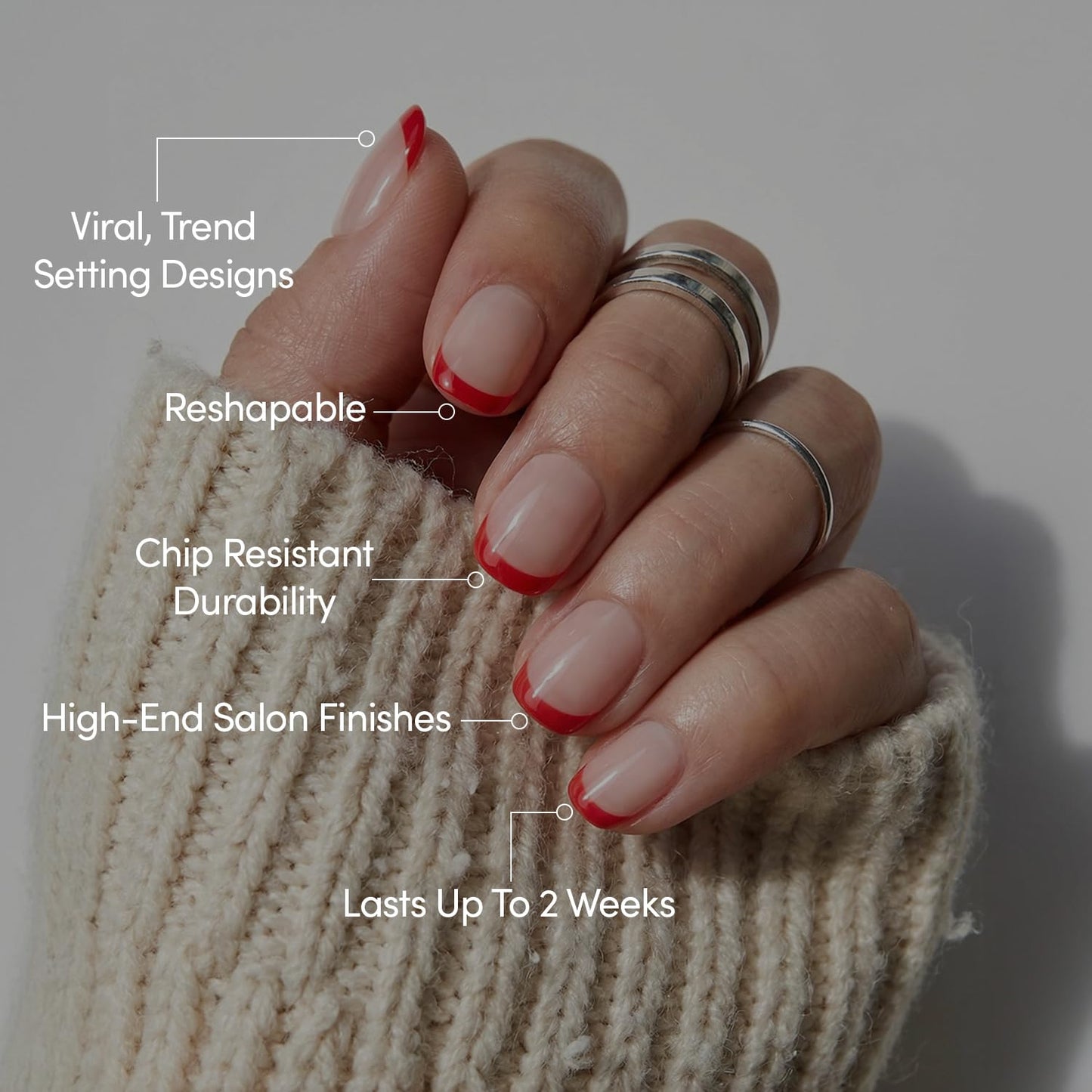 Glamnetic Press On Nails - Hotline Red | Super Short Fake Nails in Fiery Red French Tips on Semi-Transparent Base in a Glazed Finish | 15 Sizes - 30 Nail Kit with Glue