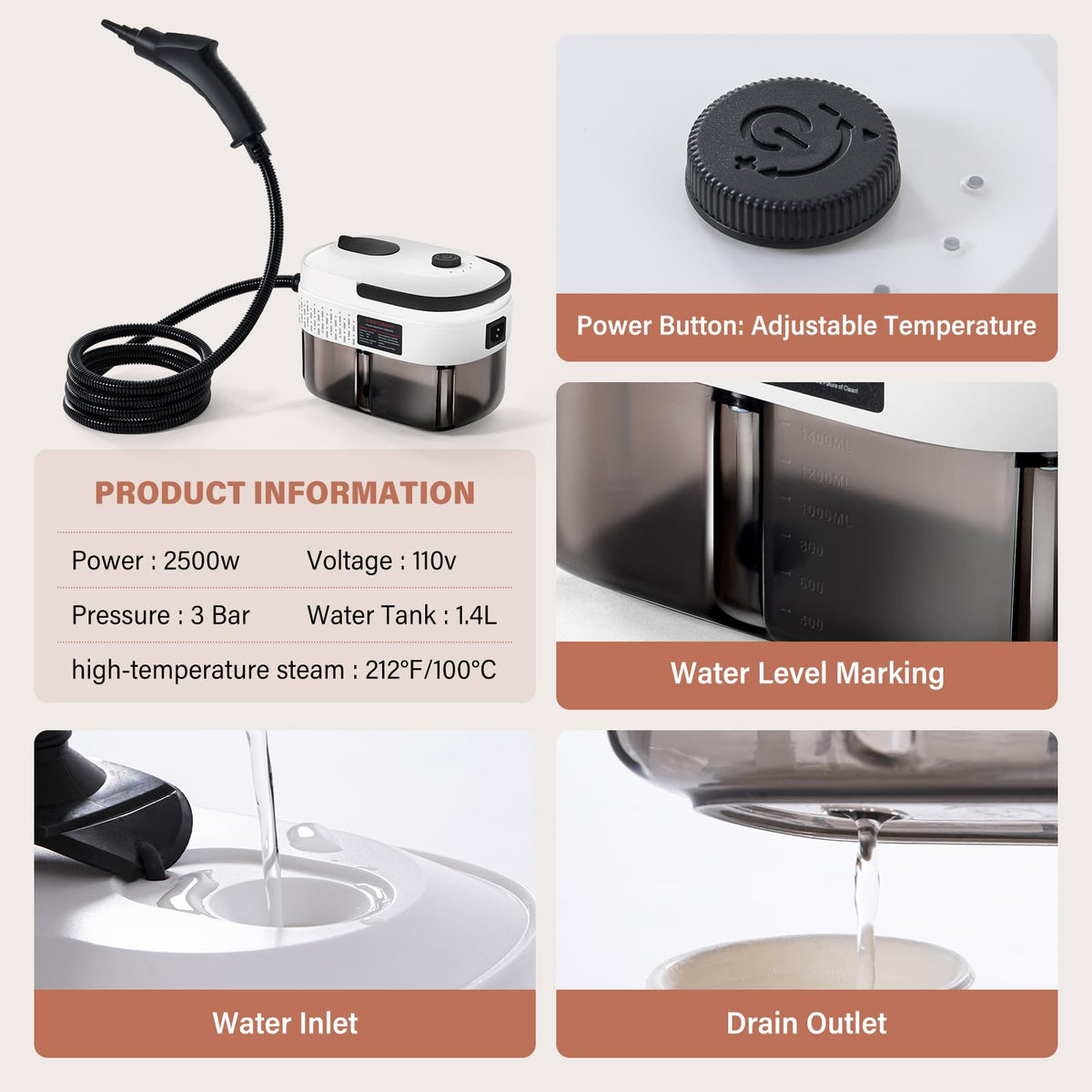 Steam Cleaner with 12pcs Accessories