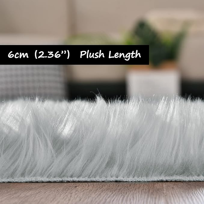 Goolela Grey Fluffy Fuzzy Furry Runner Rug 2x6 for Bedroom Bedside Faux Sheepskin Fur Shaggy Soft Plush Sheepskin