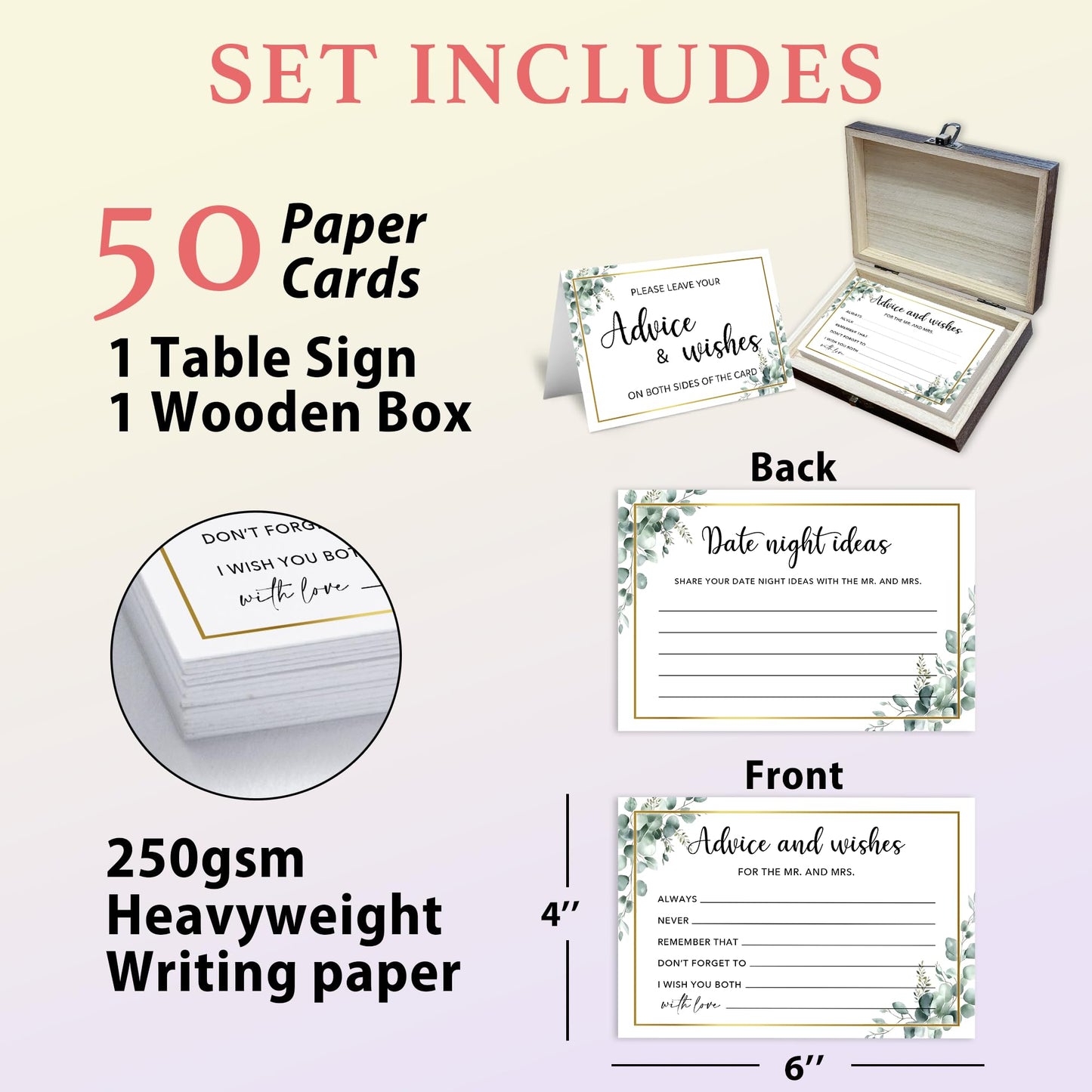 Crocothemis 50 Pcs Advice and Wishes for the Mr and Mrs Cards in Box - Bridal Shower Guest Book - Perfect for Newlywed Games, Reception Decor, Engagement Parties & Anniversary Wishes(Greenery) -B09