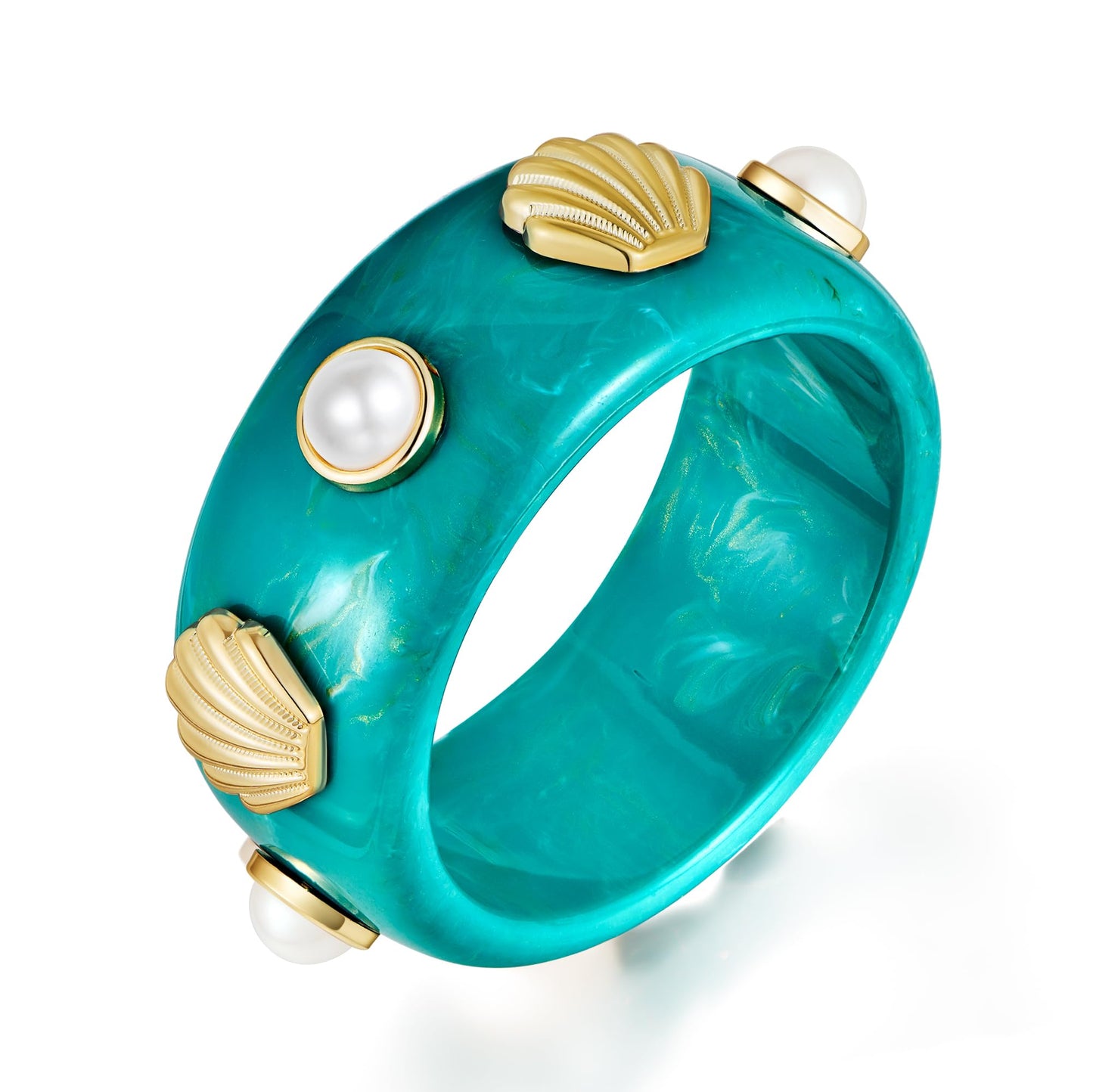HUAYUNFANG Colorful Seashell Acrylic Resin Bracelet for Women Ocean Beach Shell Acrylic Bangle Chunky Acetate Mottled Plate Bangles Jewelry