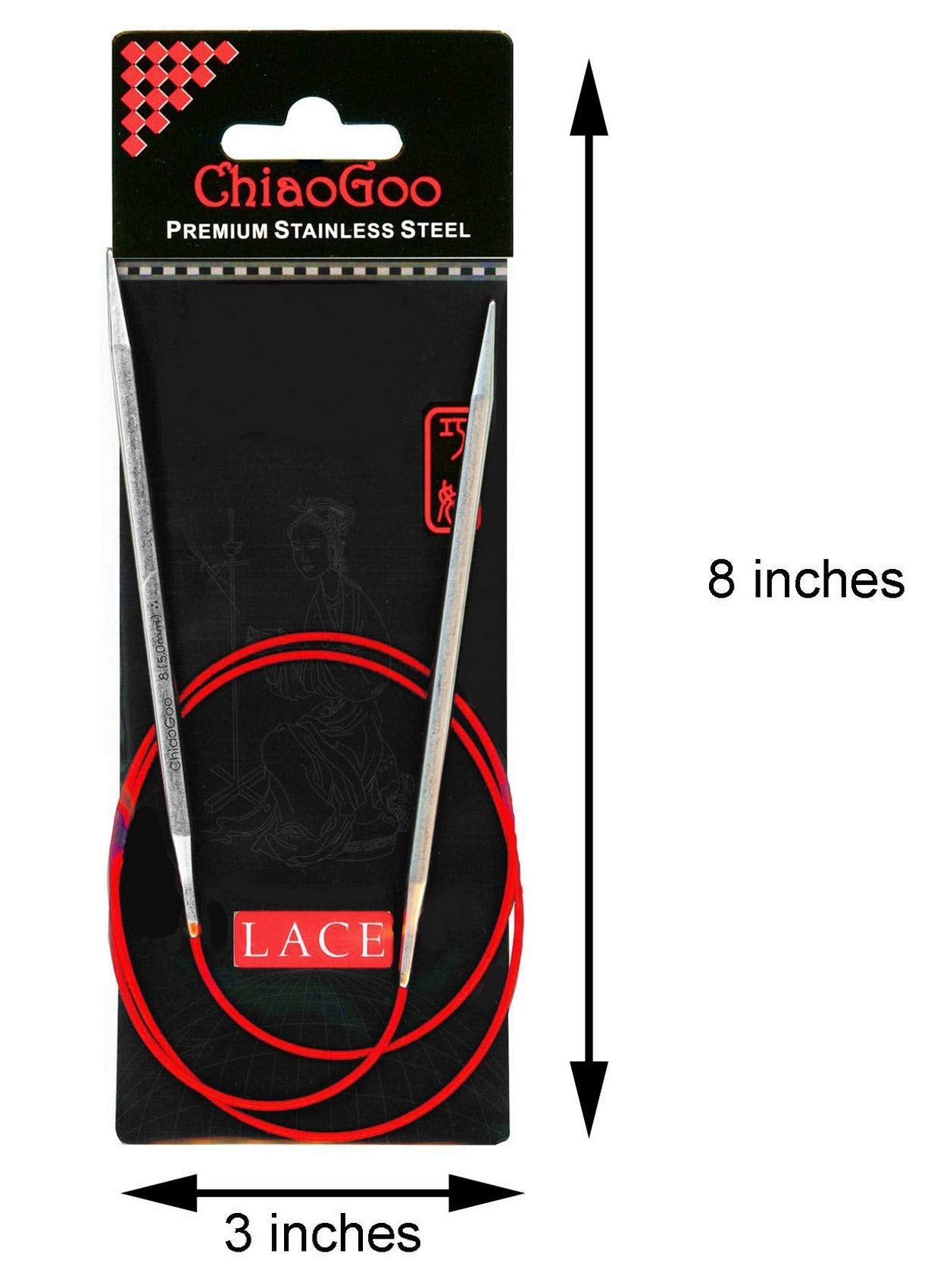 ChiaoGoo Red Lace 40 inch (102cm) Circular Knitting Needles US Size 2 (2.75mm) Stainless Steel 7040-2 with Stitch Holder