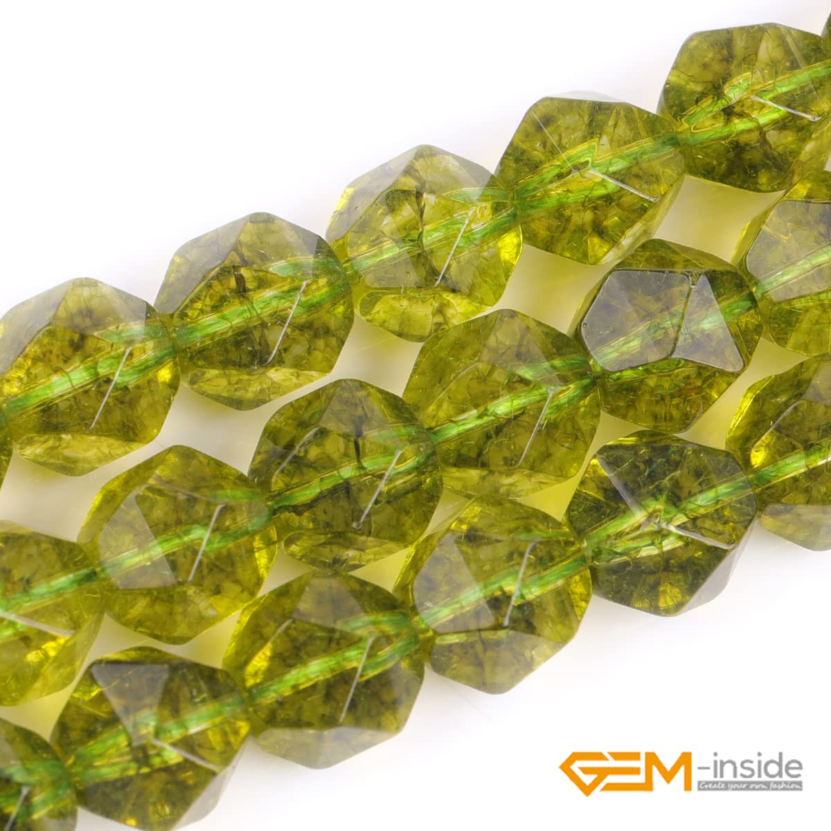 GEM-Inside 10mm Peridot Gemstone Loose Beads Faceted Dyed Cambay Crystal Energy Stone Power for Jewelry Making 15"