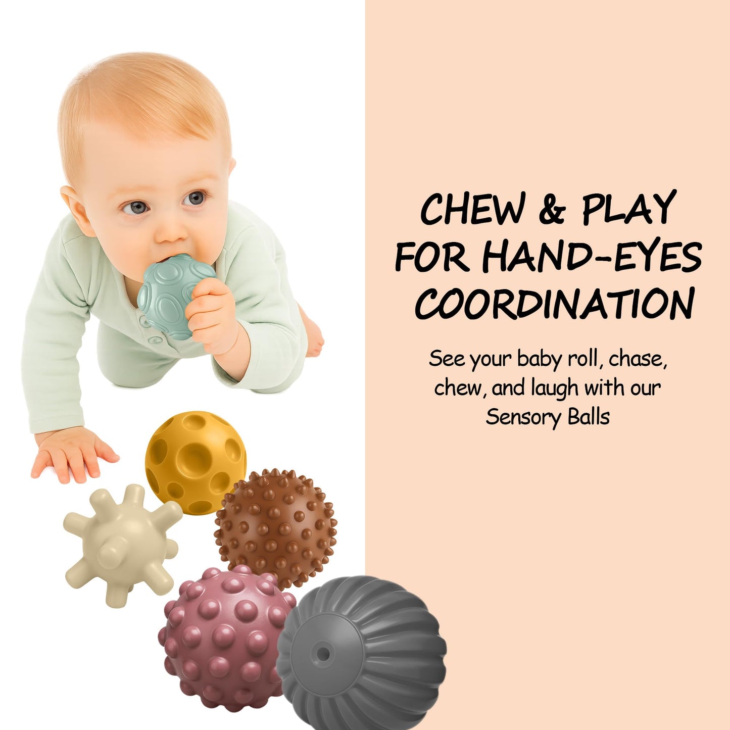 ROHSCE Sensory Balls for Babies 6-12 Months, 6PCS Textured Sensory Ball Set, Montessori Toy for Baby Development, Soft Infant Toy for Fine Motor Skills, Early Learning Gift for Baby