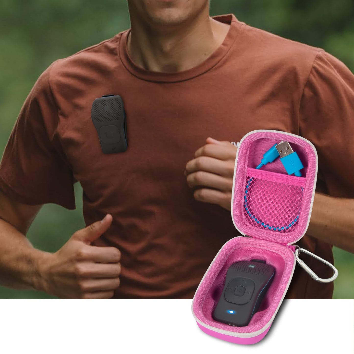 ANKHOH Carrying Case for Noxgear 39g Wearable Bluetooth Clip Speaker, Magnetic Clip-On Wireless Portable Speakers Mini Travel Storage Holder Box with Pocket for Cables, Carabiner-Bag Only (Pink)