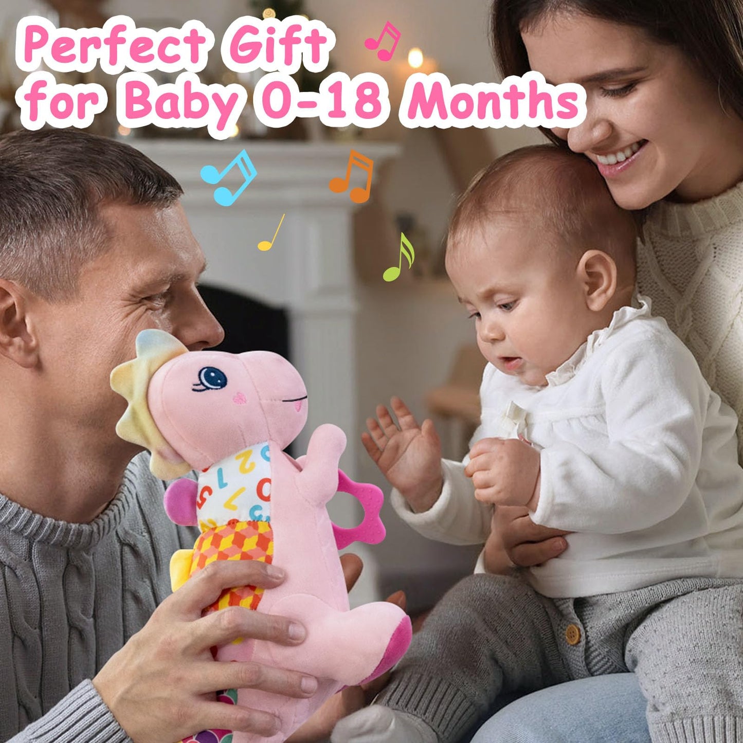 Holaxander Baby Boy Gift Set for 0-6-12+ Months (1 * Baby Elephant Musical Toy & 1 * Musical Plush Dino Toy)