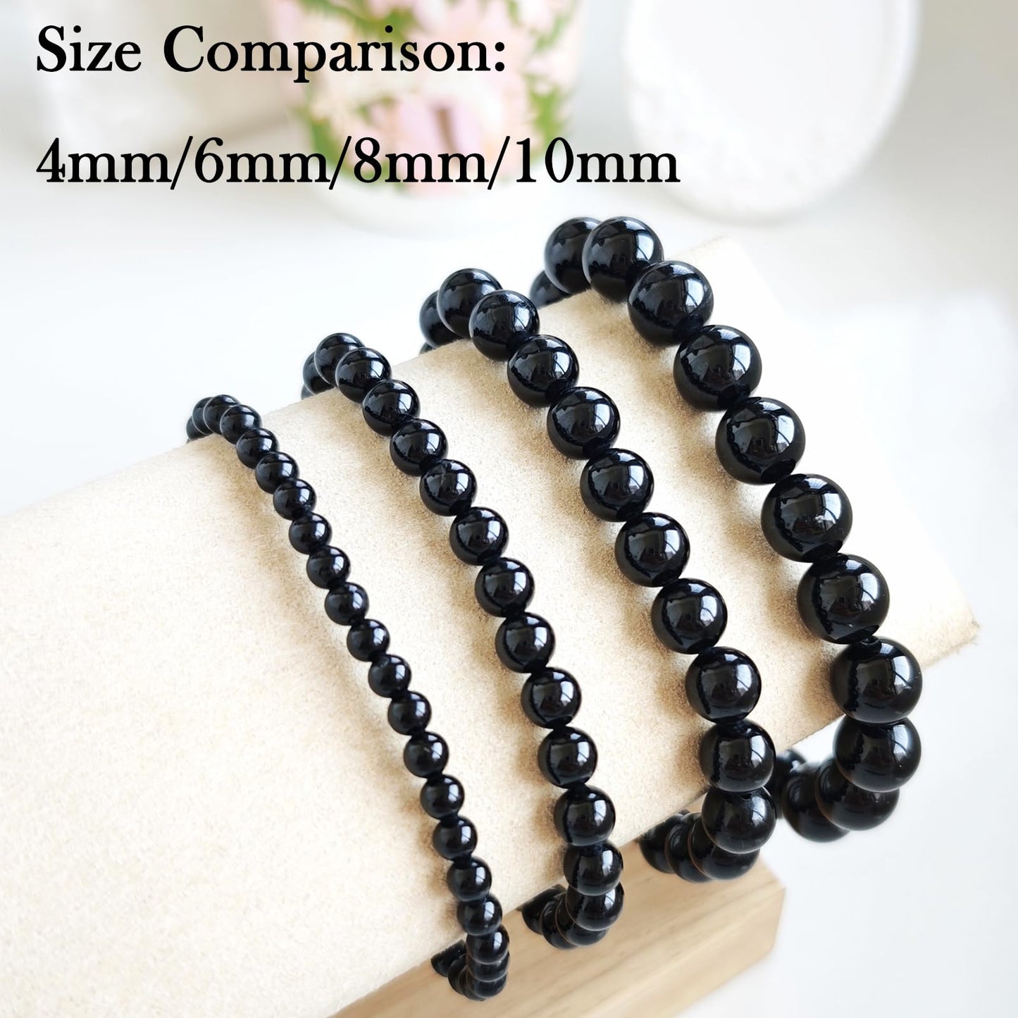 Handmade Natural Gemstone Elastic Bracelet - Healing Crystal Beads Jewelry, Unisex (Black Tourmaline, 8mm)
