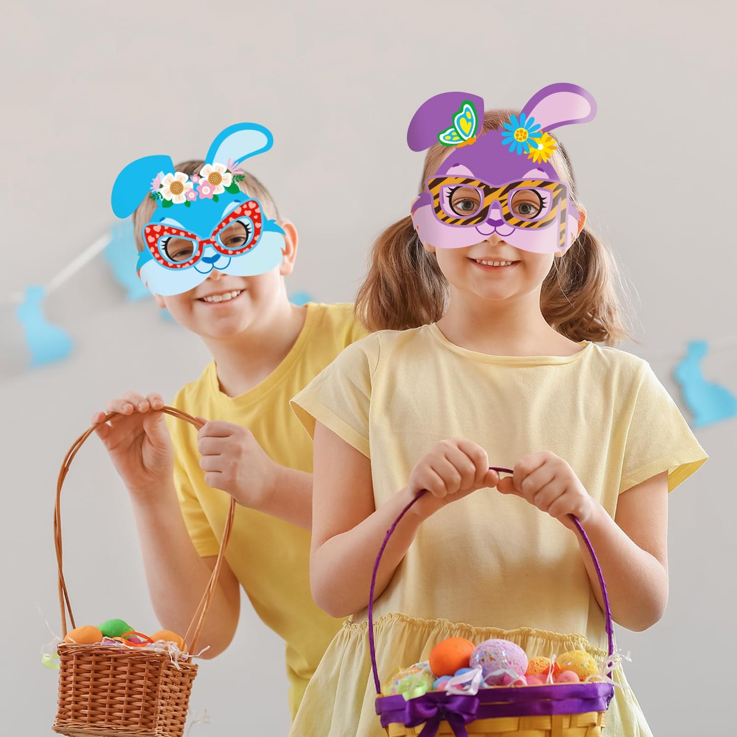 Kepeel 24 Packs Easter Bunny Mask Craft Kit, Make Your Own Easter DIY Art Bunny Mask Crafts Rabbit Spring Easter Classroom Game Activities Project Party Decorations Favors Gift