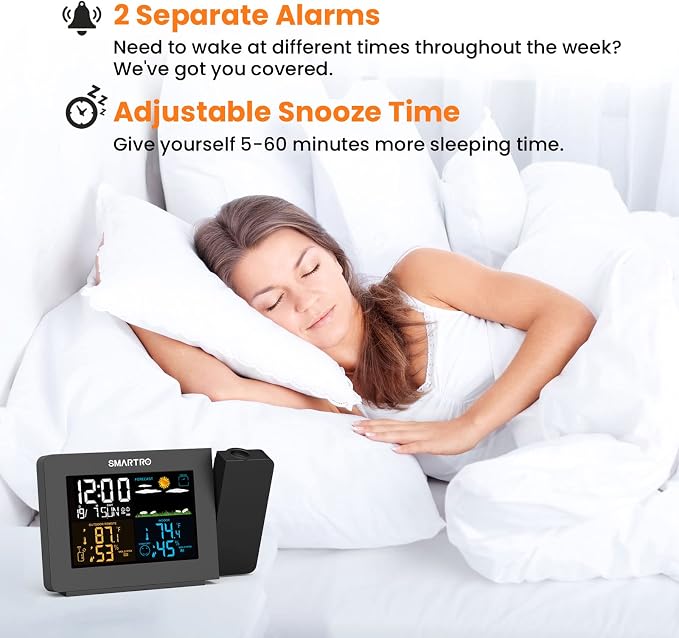 SMARTRO SC91 Projection Alarm Clock for Bedrooms with Weather Station