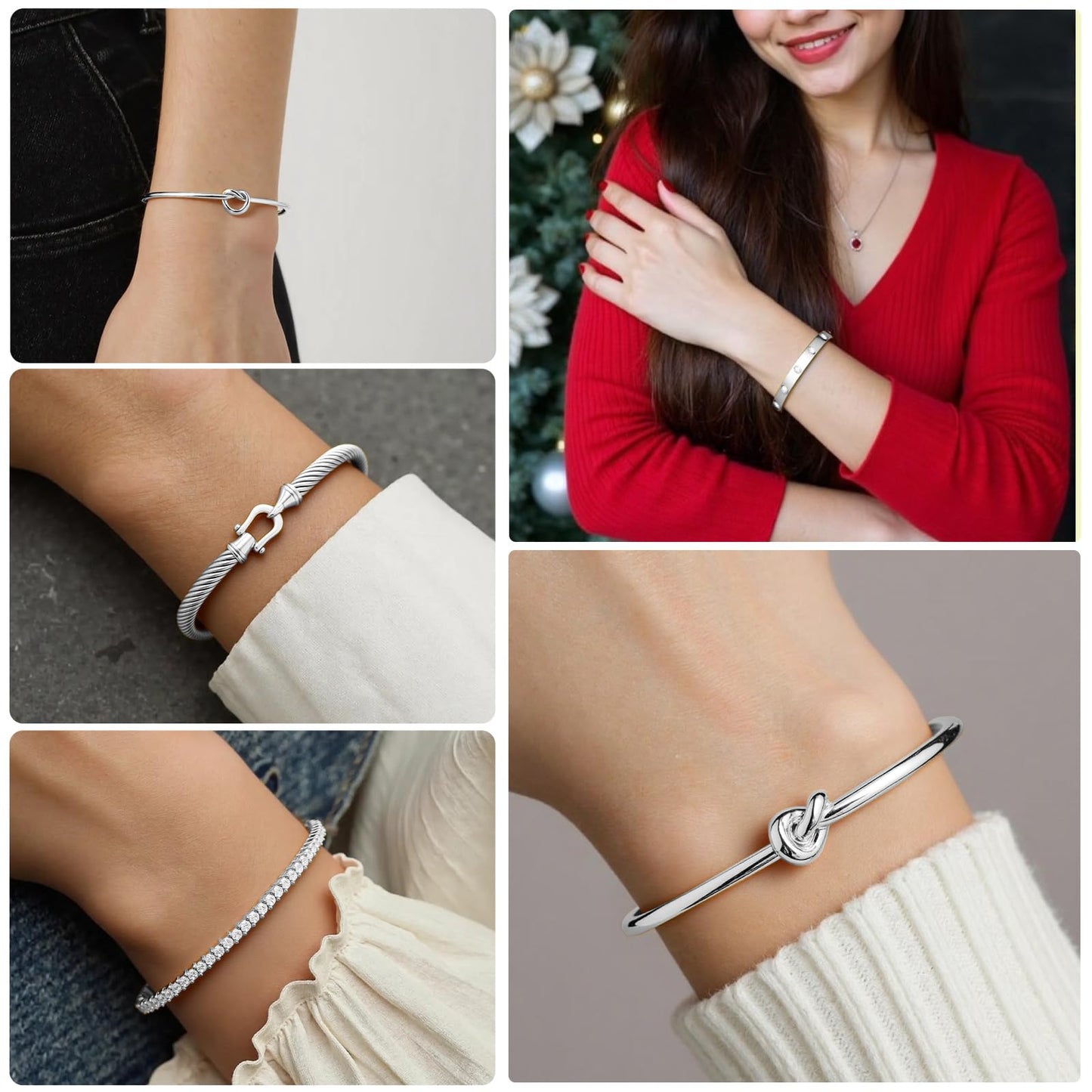 FAFUGA 18 K Silver Plated Love Bangle Bracelet Stack Cuff Jewelry for Women Jewelry Set for Women Gift with Box (style20)