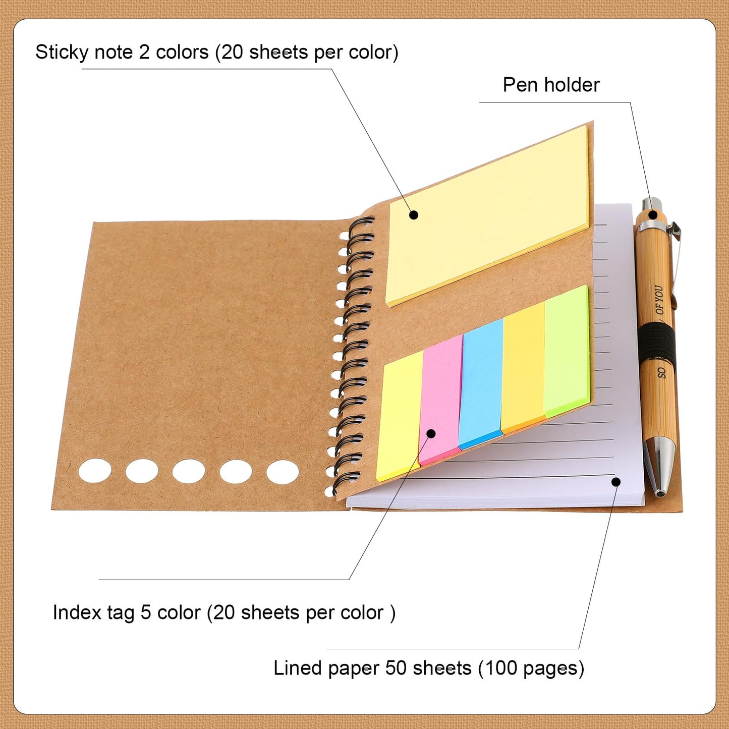Skyygemm 20 Sets Employee Appreciation Gifts Spiral Notebook Journal with Sticky Notepad Index Tabs Thank You Gifts Notepad with Bamboo Pen Bulk for Teacher Cna Nurse Coworker(Motivational)